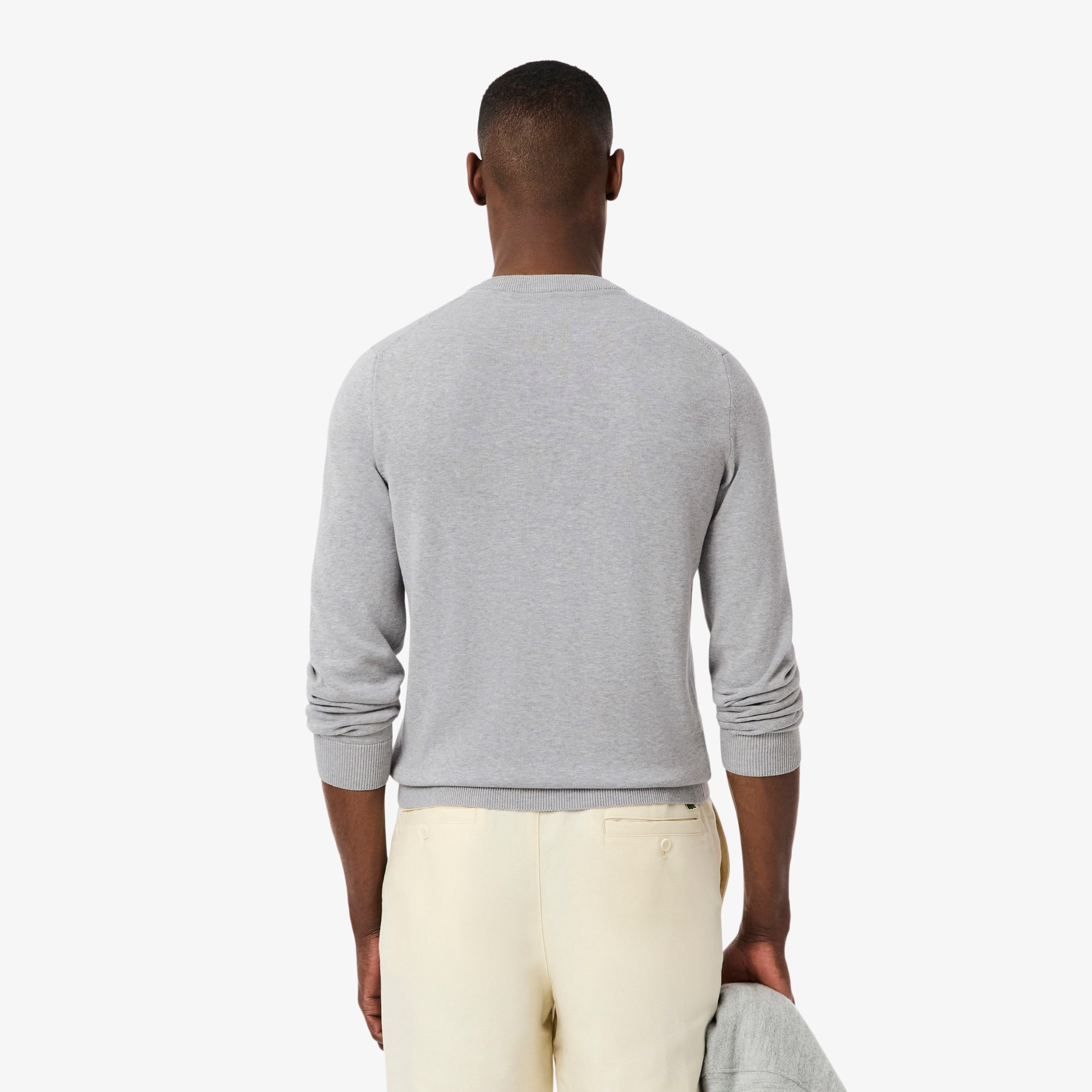 Thumbnail - Lacoste Einfarbiger Pullover aus Baumwolle mit V-Ausschnitt - Heidekraut Grau Size XS