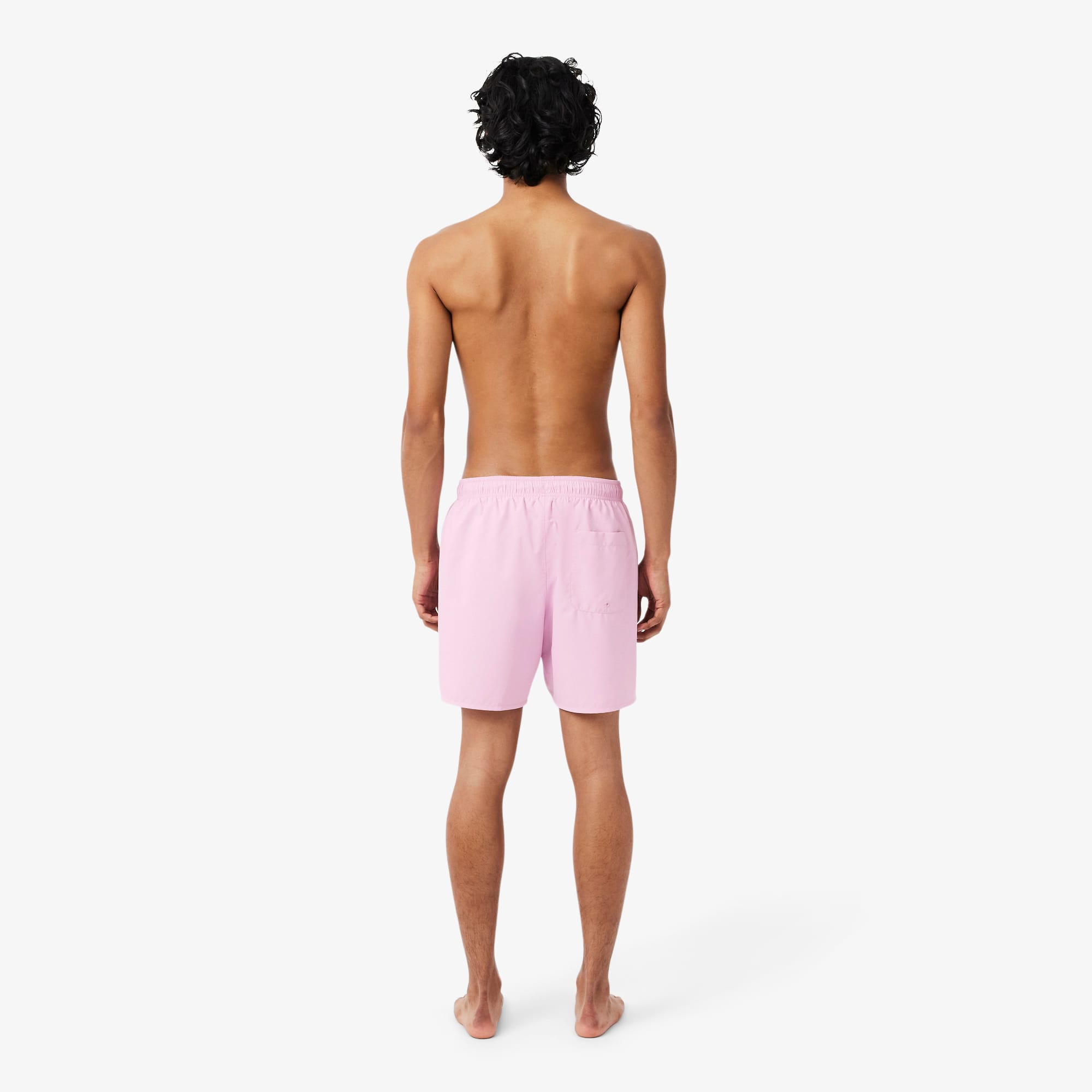 Thumbnail - Lacoste Halblange, einfarbige Badehose - Rose / Vert Size L