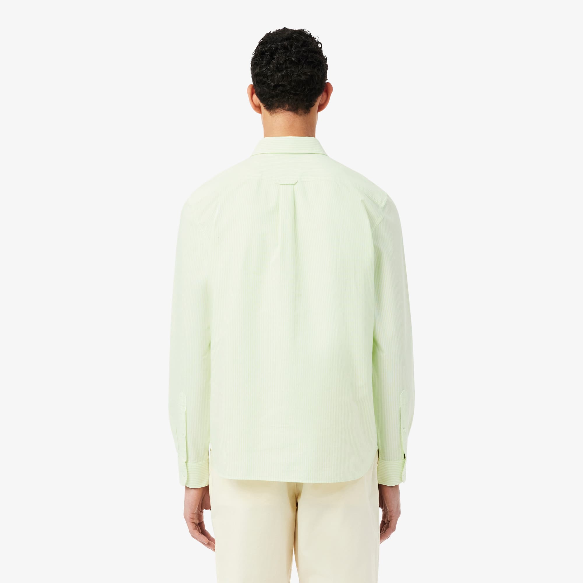 Thumbnail - Lacoste Regular Fit-Hemd aus gestreifter Baumwoll-Oxford - Vert / Blanc Size 40