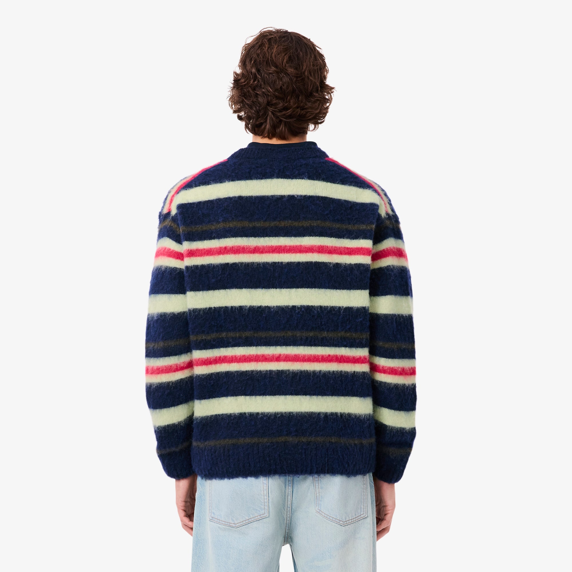 Thumbnail - Lacoste Relaxed Fit-Cardigan aus Alpakawolle mit Streifen - Navy Blau / Gelb / Rosa Size M