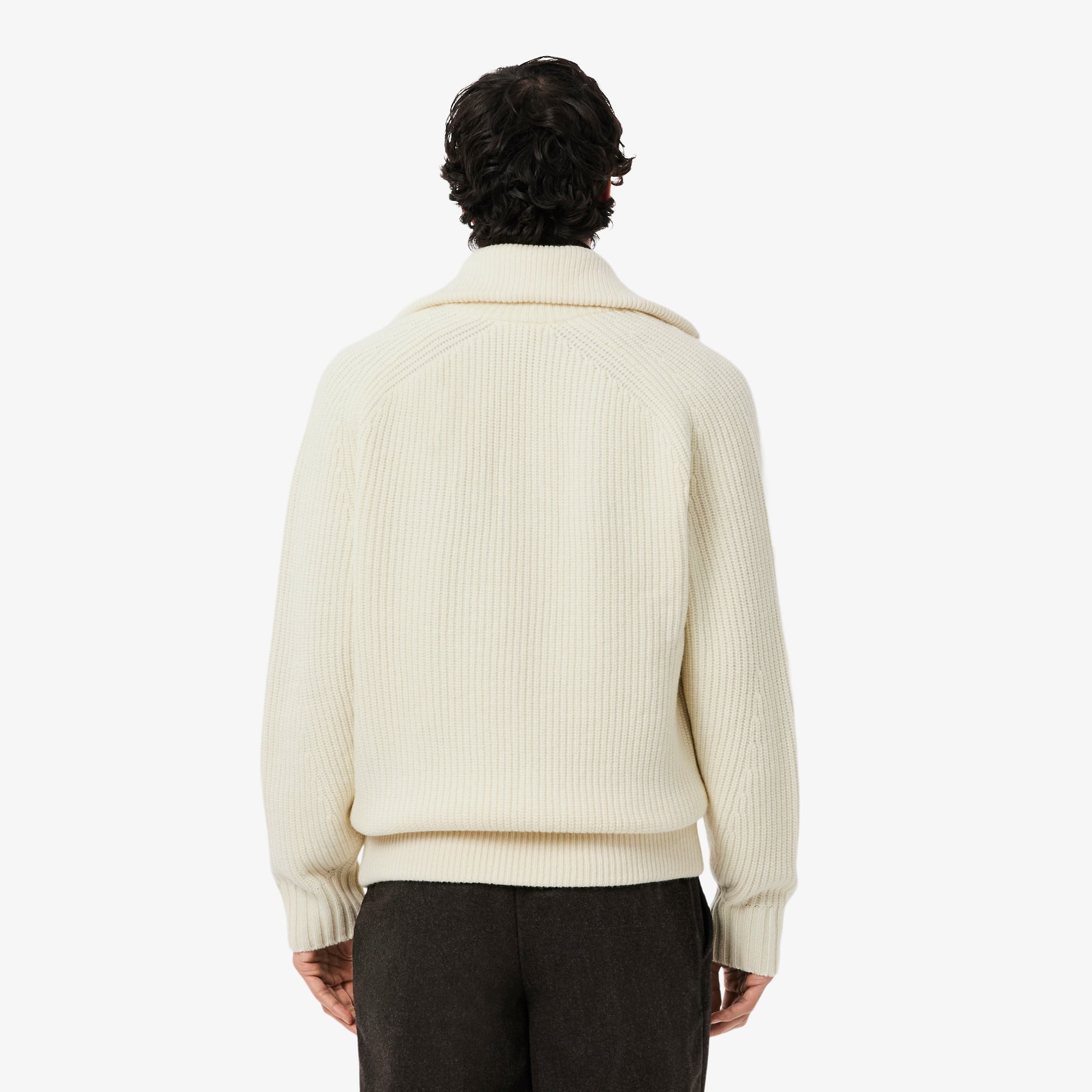 Thumbnail - Lacoste Pullover aus Tuchwolle mit hohem Kragen und Reißverschluss - Creme Size L