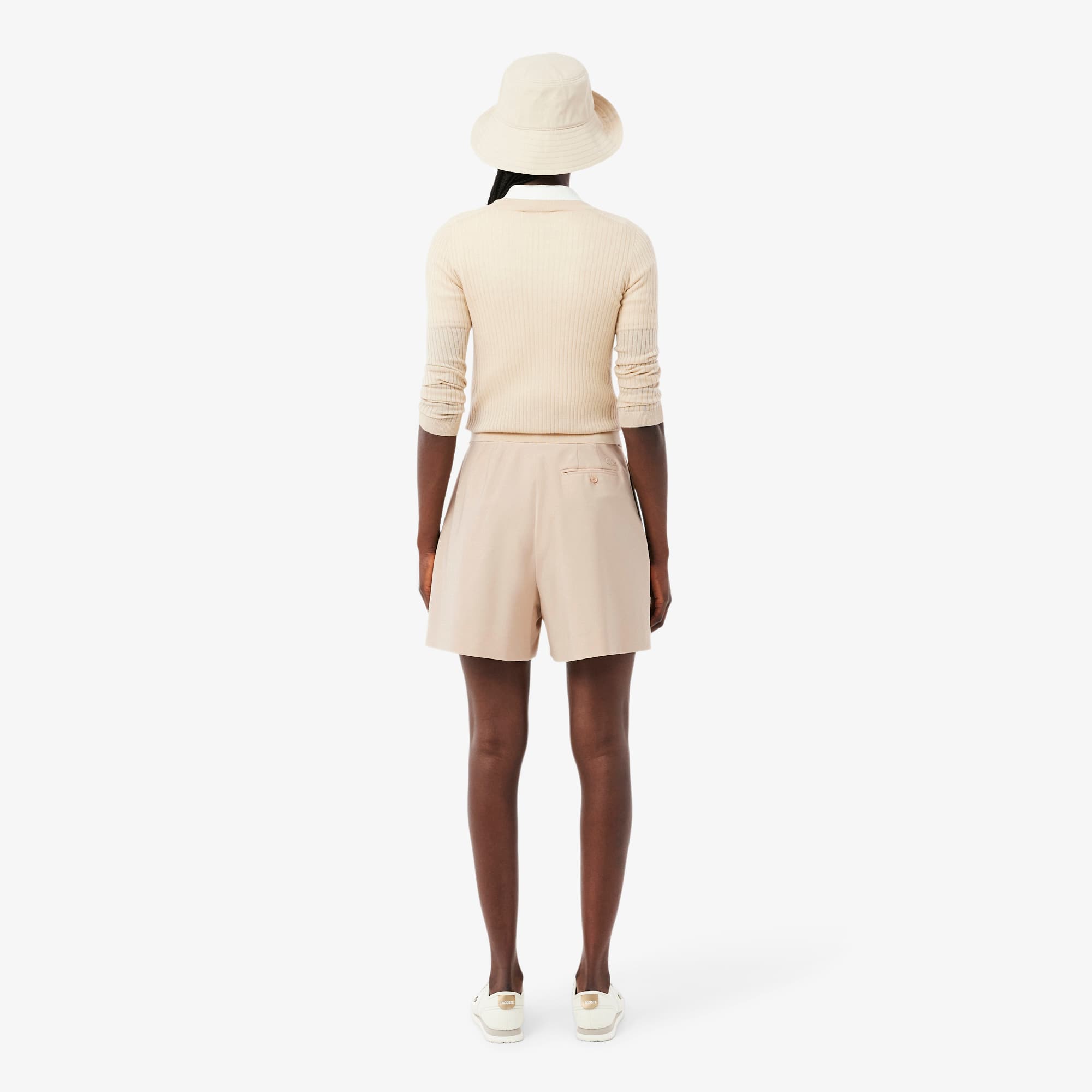 Thumbnail - Lacoste Übergroße Bermudashorts mit Falten aus Wollmischgewebe - Beige Size 44