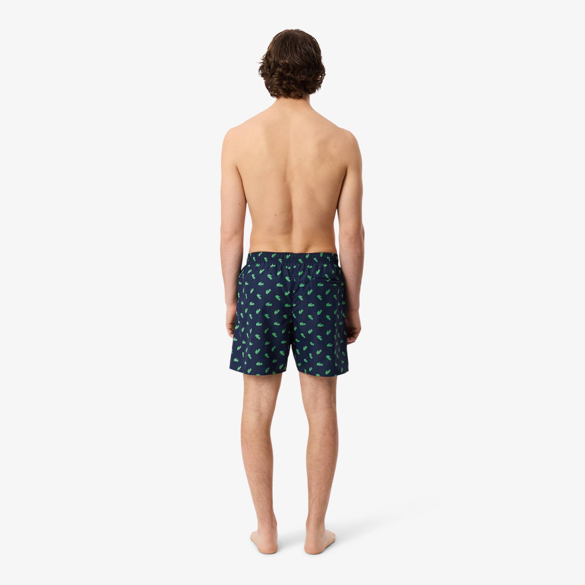 Thumbnail - Lacoste Halblange Badehose mit Kroko-Print - Navy Blau Size M