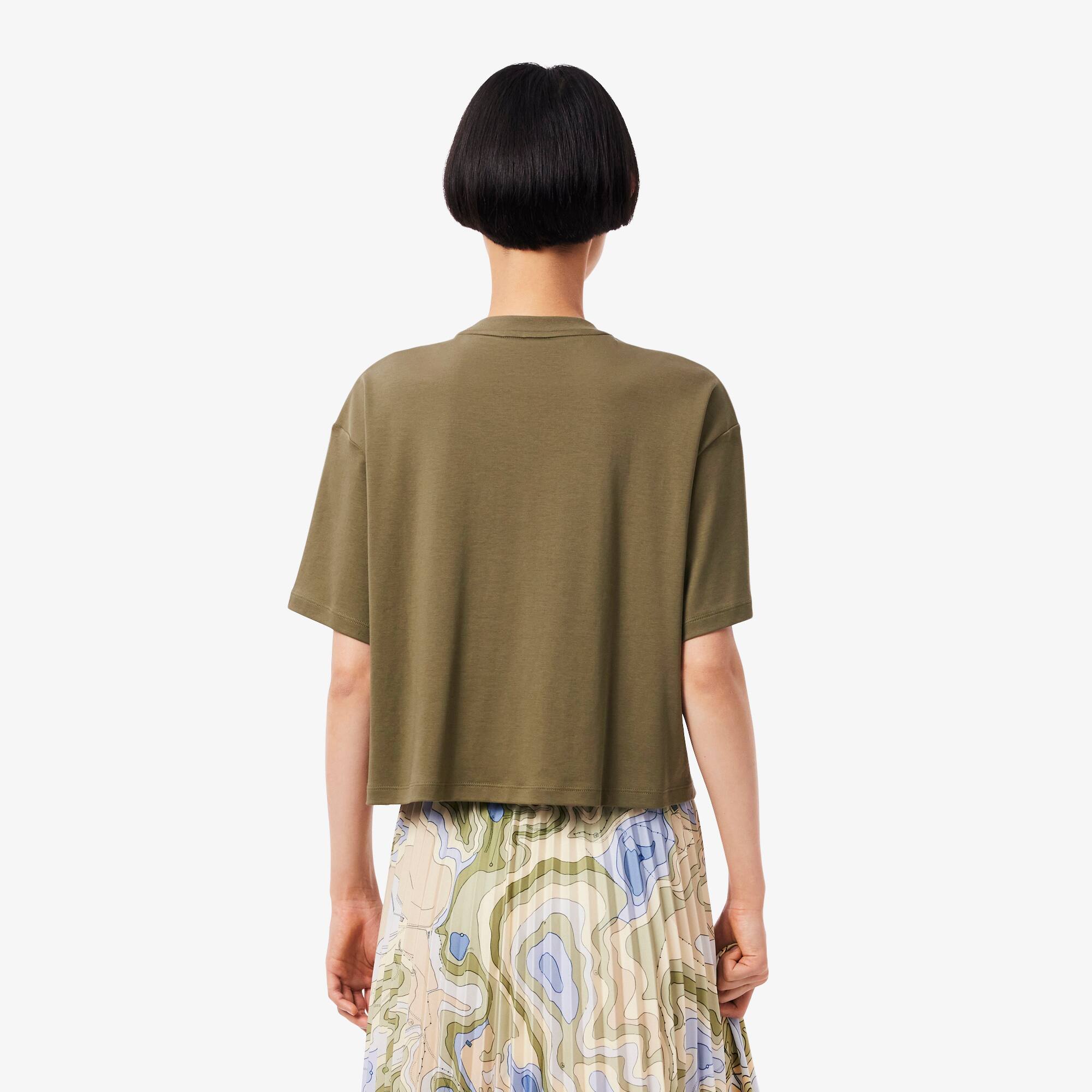 Thumbnail - Lacoste Oversized-T-Shirt mit Reißverschlusstasche - Khaki Grün Size 32