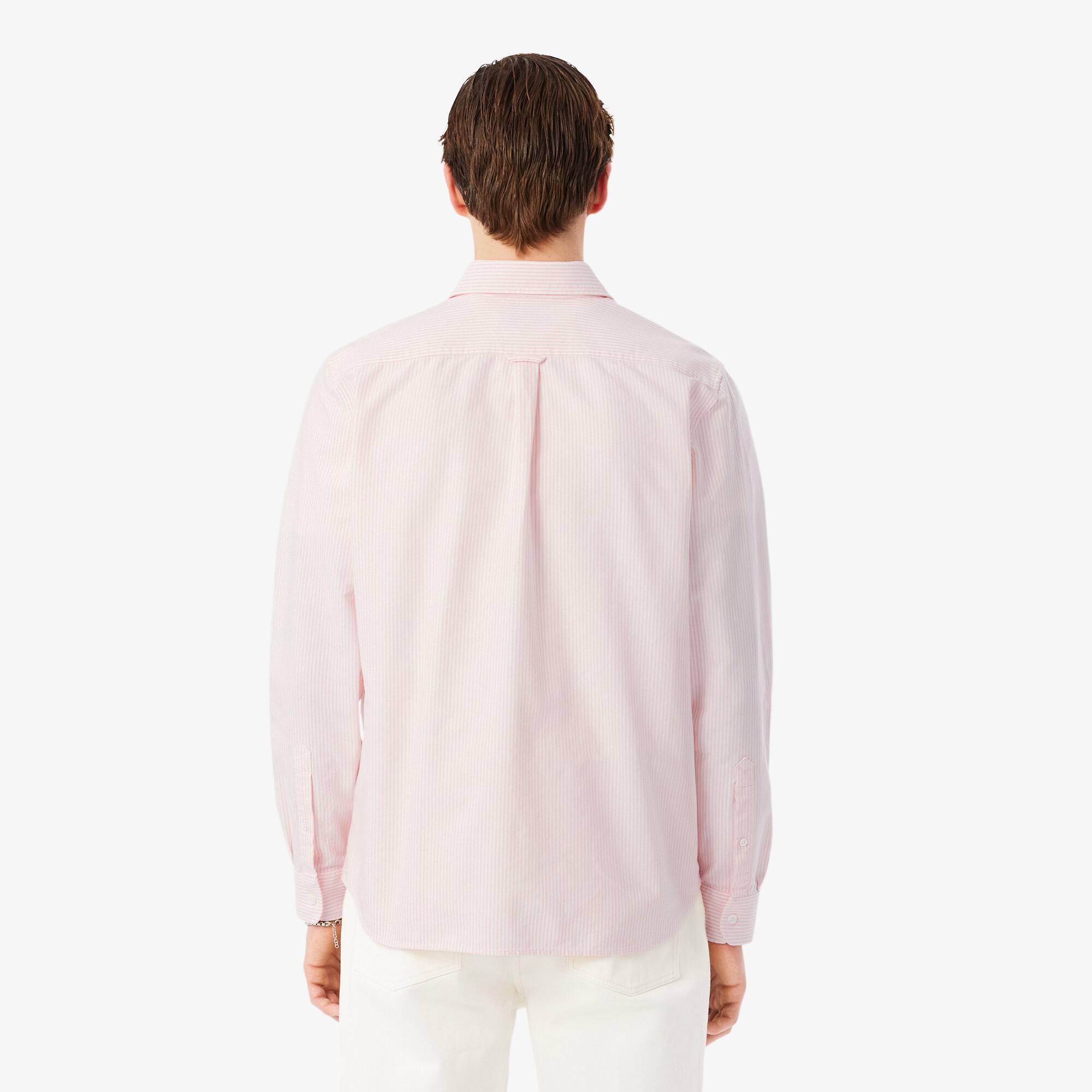 Thumbnail - Lacoste Regular Fit-Hemd aus gestreifter Baumwoll-Oxford - Rose / Blanc Size 42