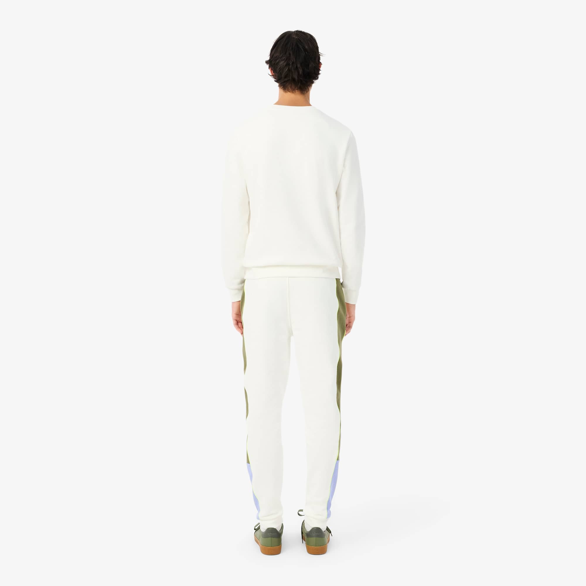 Thumbnail - Lacoste Trainingshose aus Fleece mit zulaufenden Beinen - Weiß / Khaki Grün / Lila Size XS