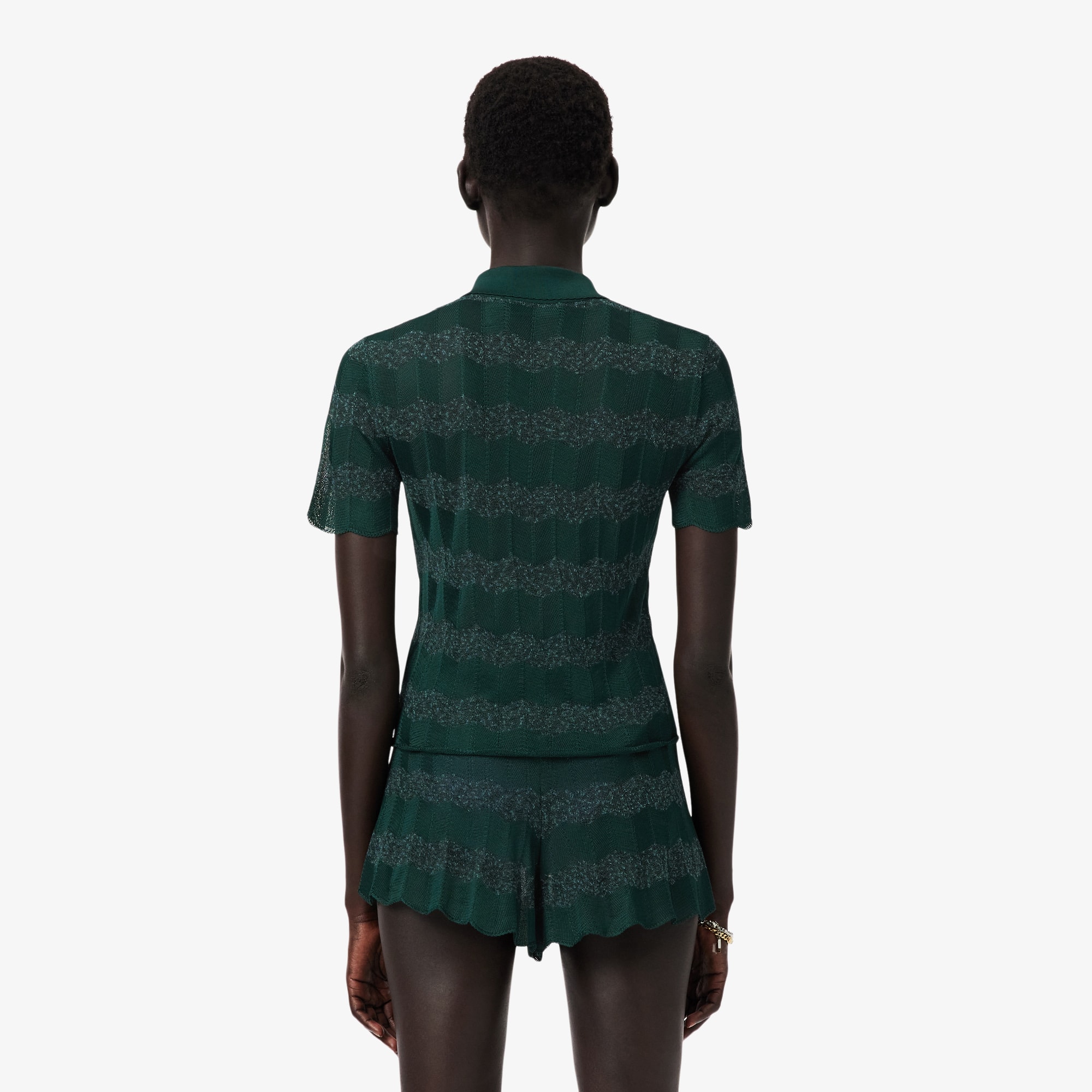 Thumbnail - Lacoste Pullover Runway aus Pointelle-Strick mit Polokragen - Sinople Grün Size 40