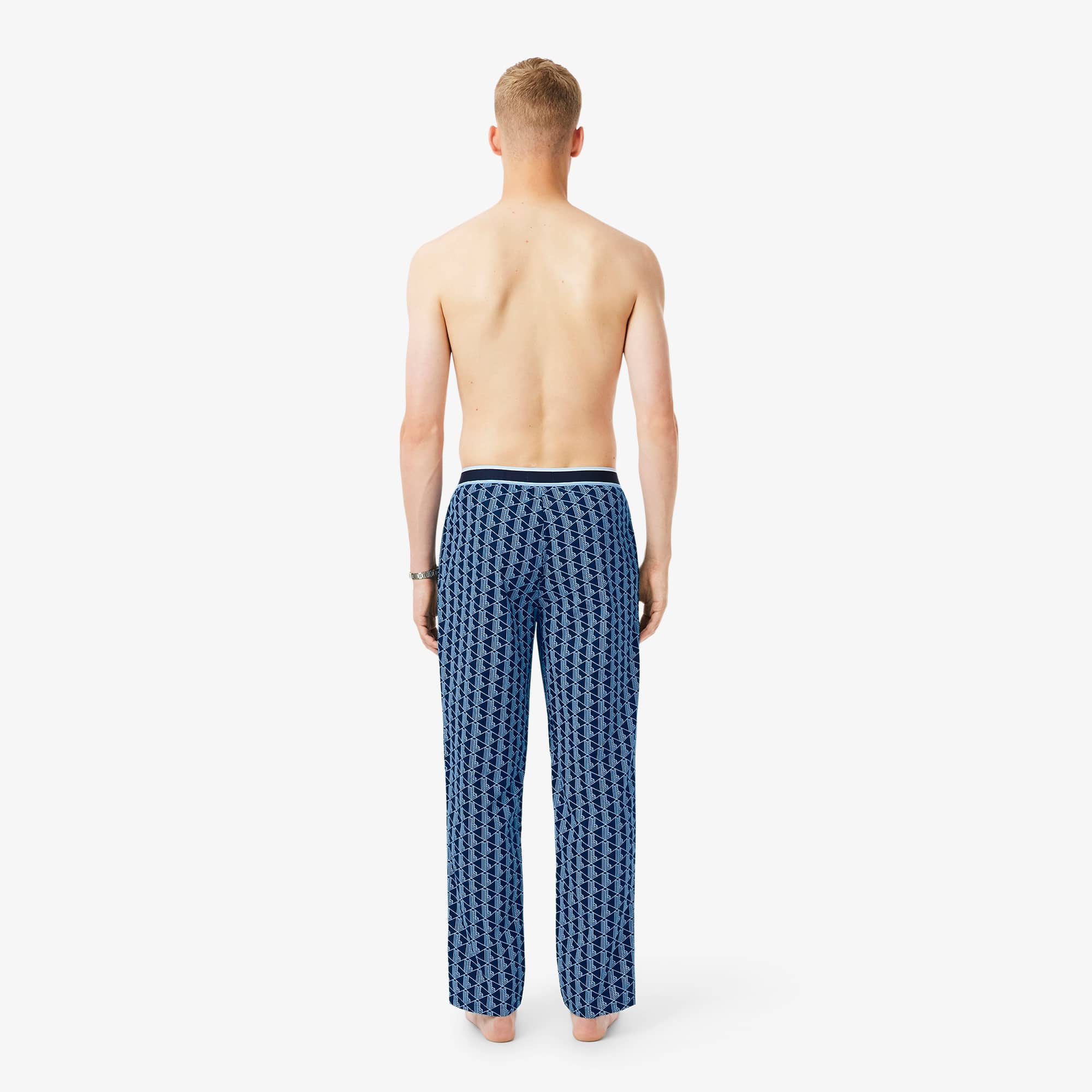 Thumbnail - Lacoste Pyjamahose aus Popeline mit Monogramm - Navy Blau / Blau Size M