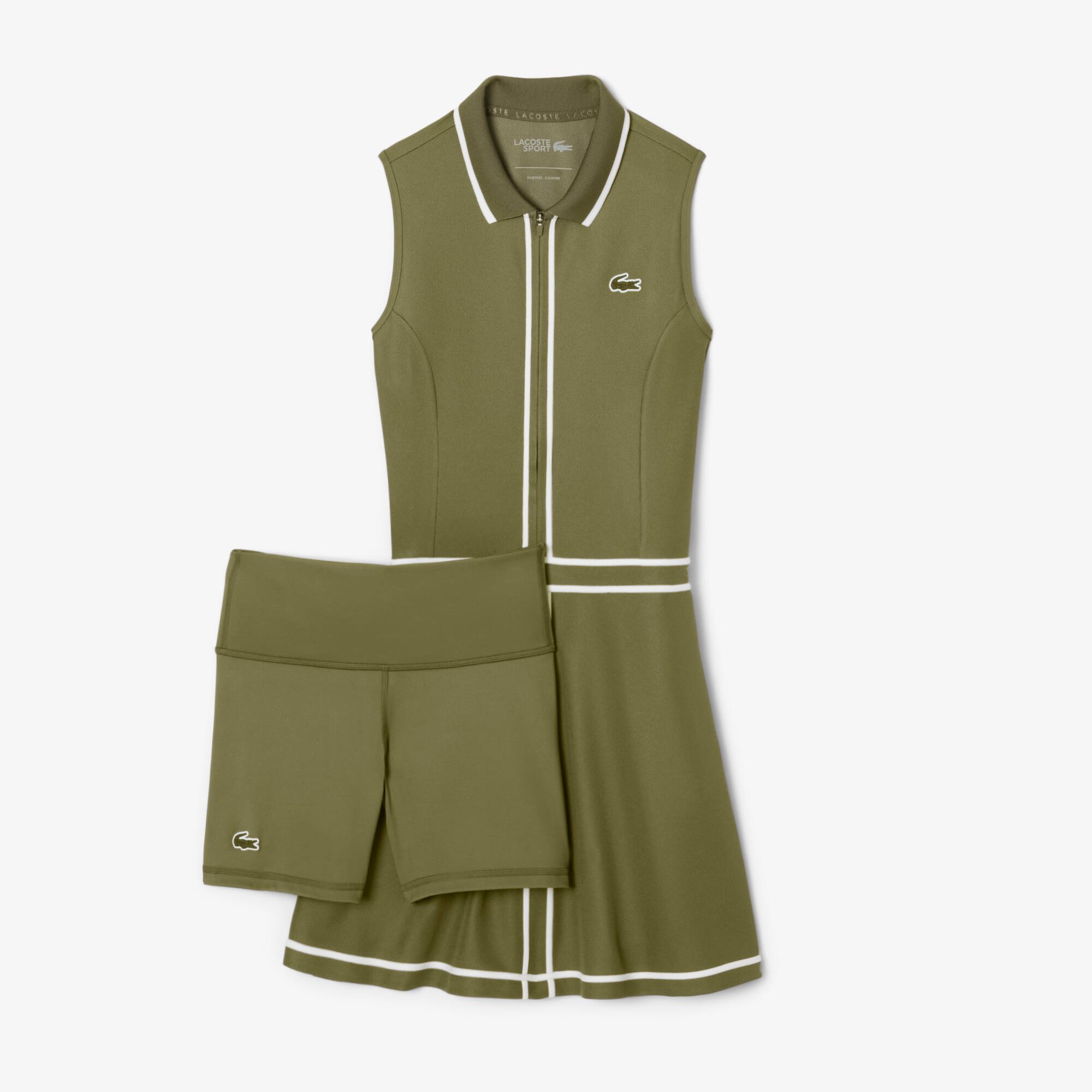 Thumbnail - Lacoste Klassisches Golfkleid mit Ultra Dry-Technologie - Khaki Grün / Weiß / Khaki Grün Size 40