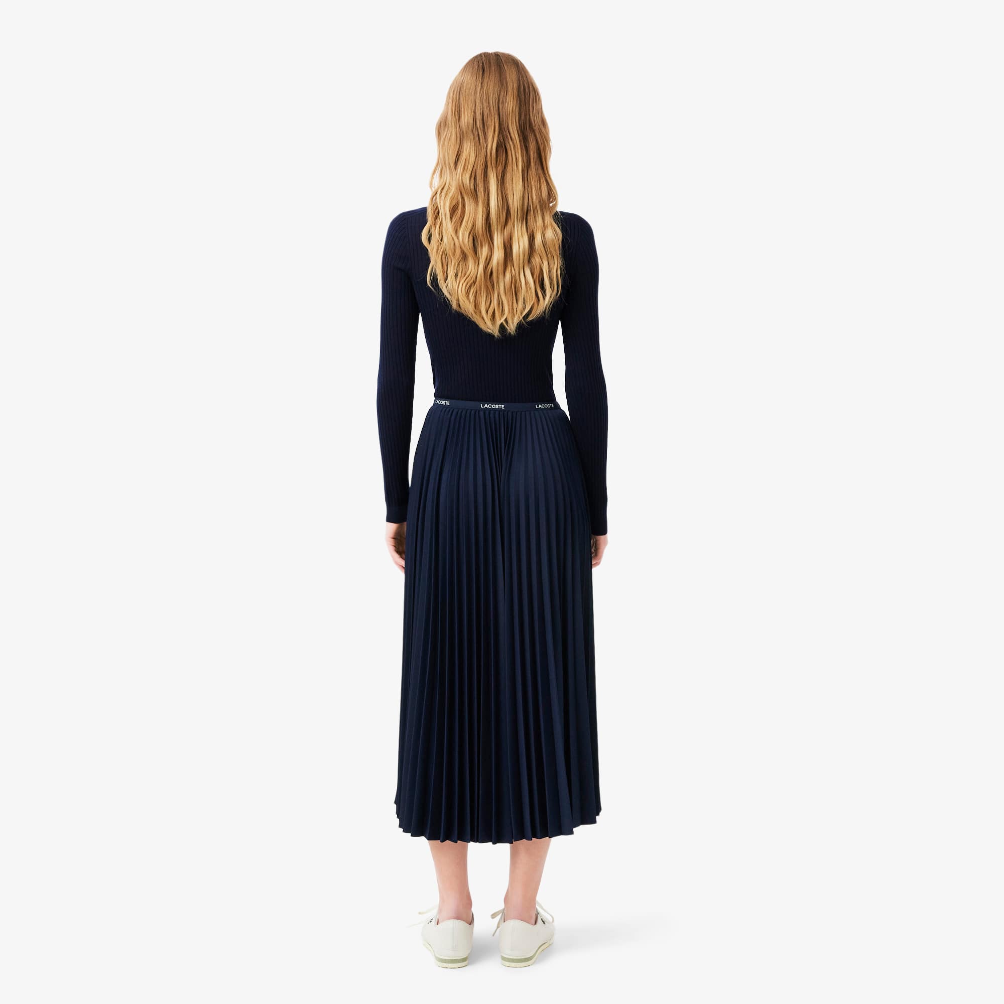 Thumbnail - Lacoste Langer Faltenrock mit elastischem Bund - Navy Blau Size 6 - XL
