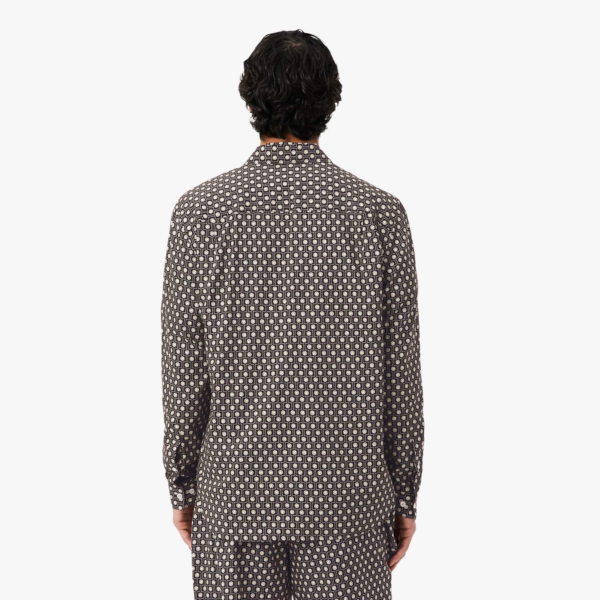 Thumbnail - Lacoste Regular Fit-Baumwollhemd mit Print - Marron / Beige Size 38