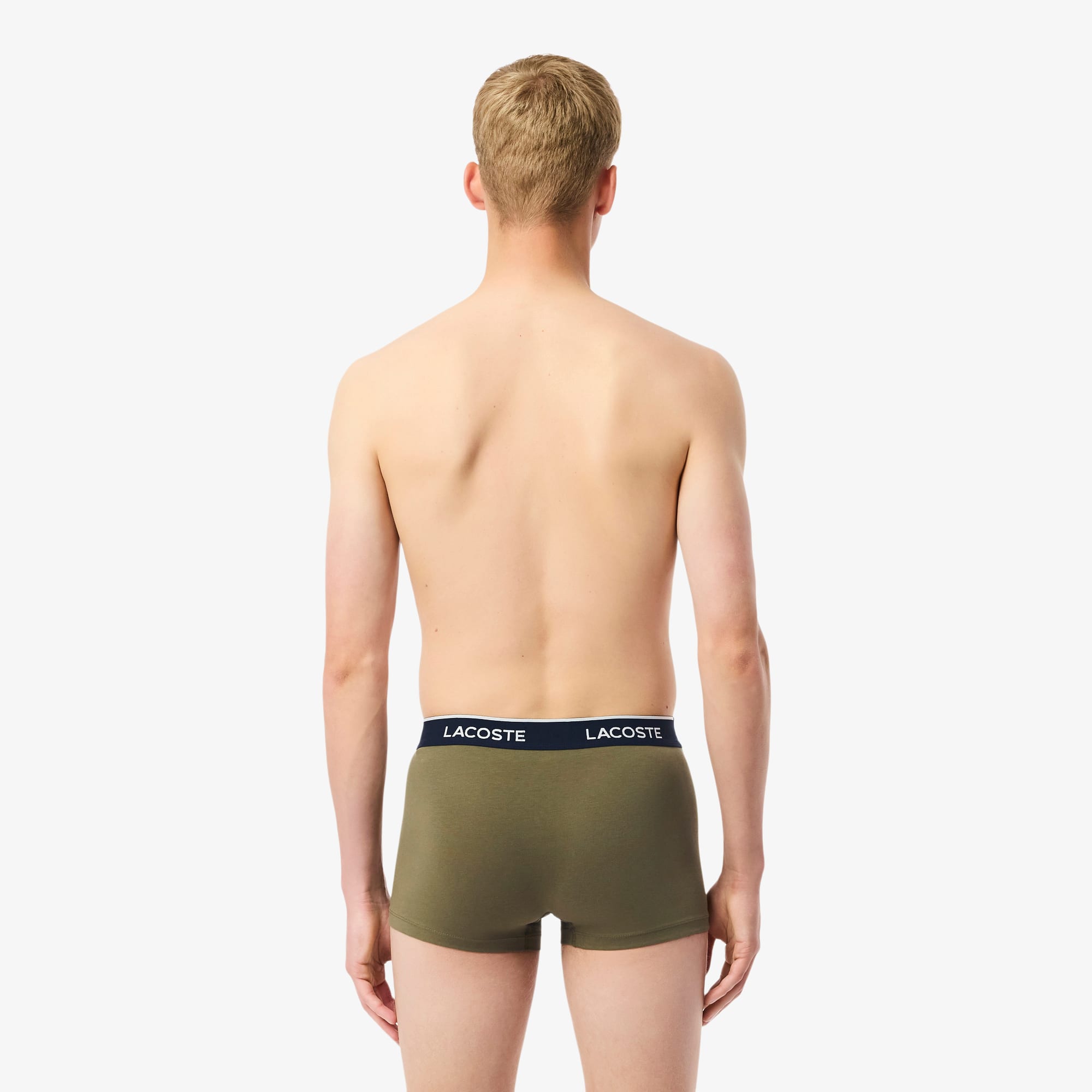 Thumbnail - Lacoste 3er-Pack Trunks aus Stretch-Baumwolle - Khaki Grün / Lila / Navy Blau Size M