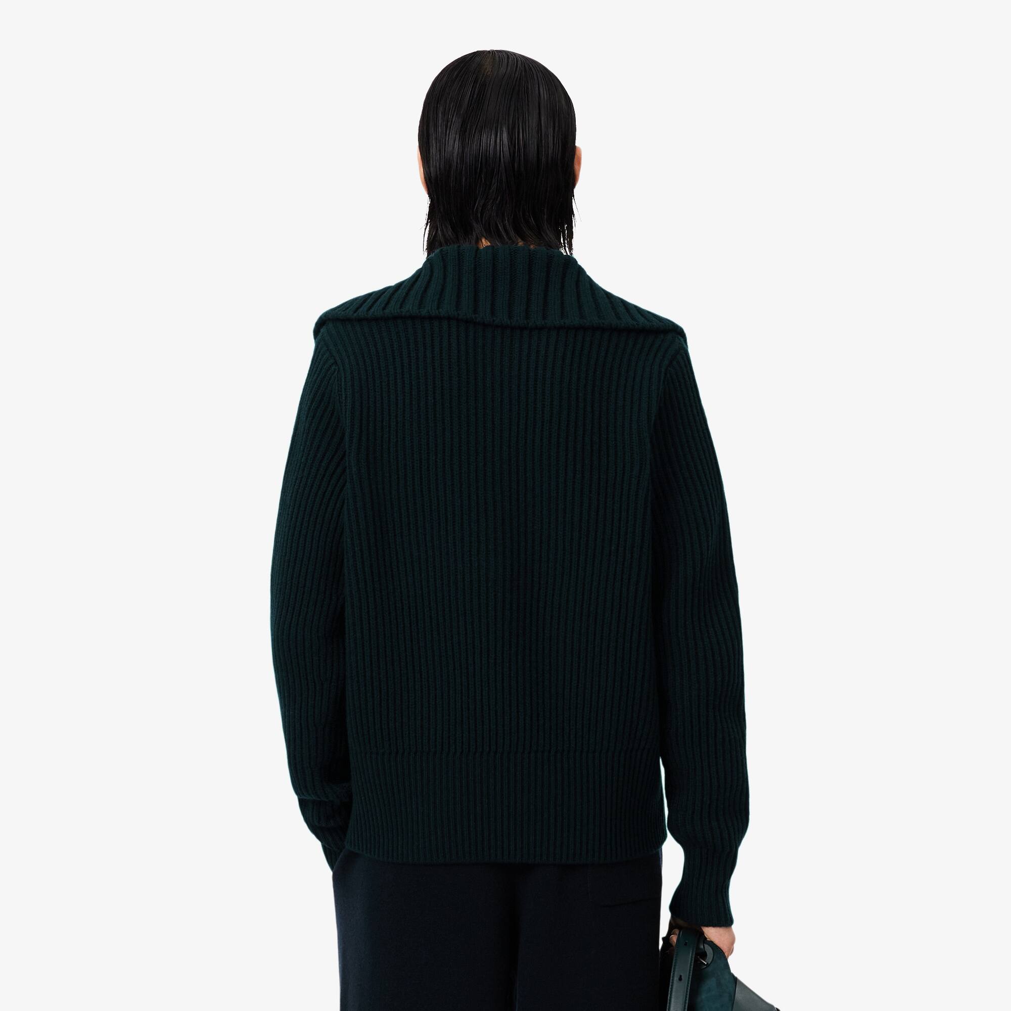 Thumbnail - Lacoste Pullover Runway aus Wolle mit Zopfmuster und Kragen - Vert Fonce Size L