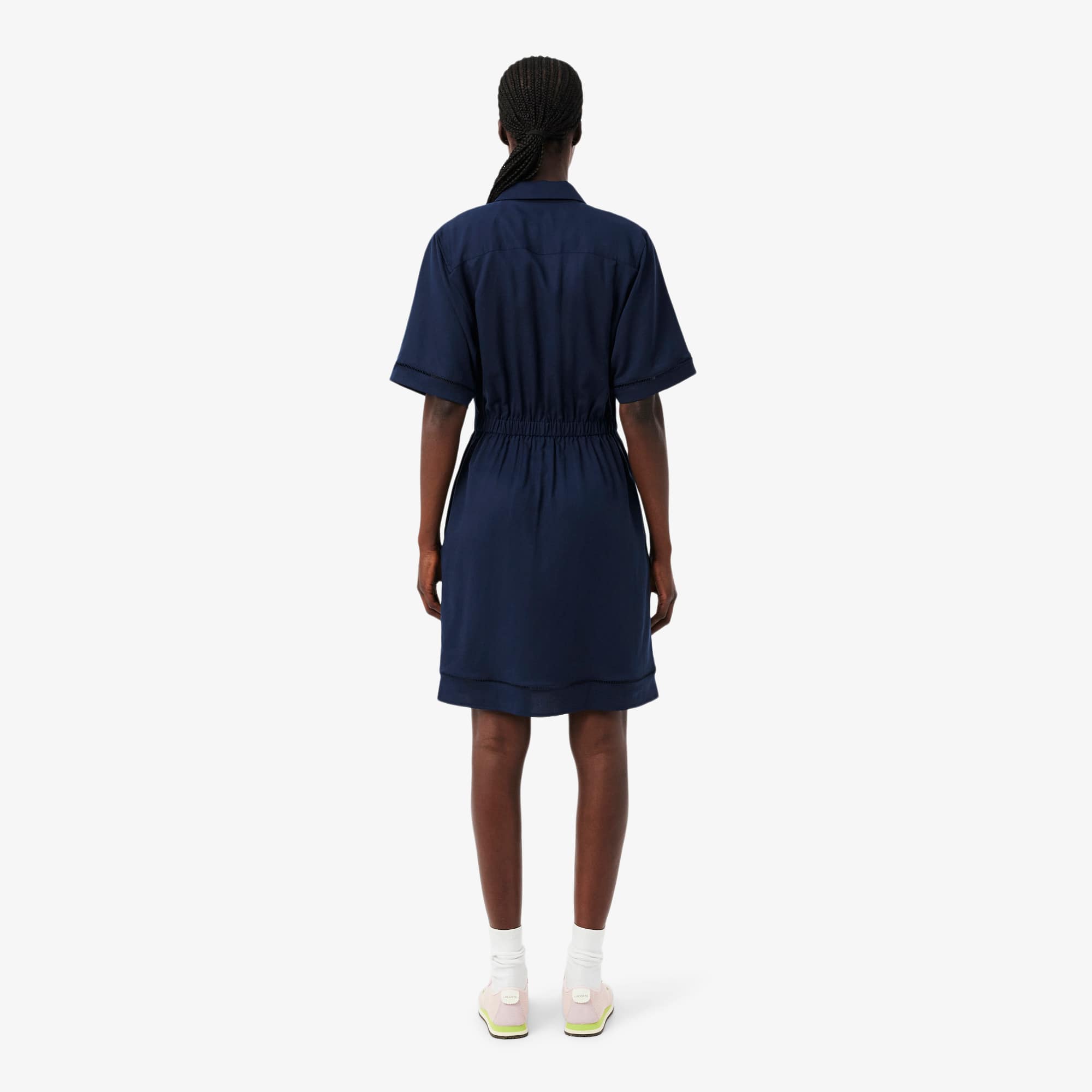 Thumbnail - Lacoste Hemdkleid aus fließender Leinenmischung - Navy Blau Size 36