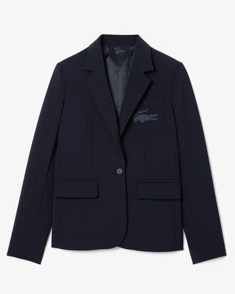 Slim Fit-Blazer aus Wolle mit gesticktem Krokodil