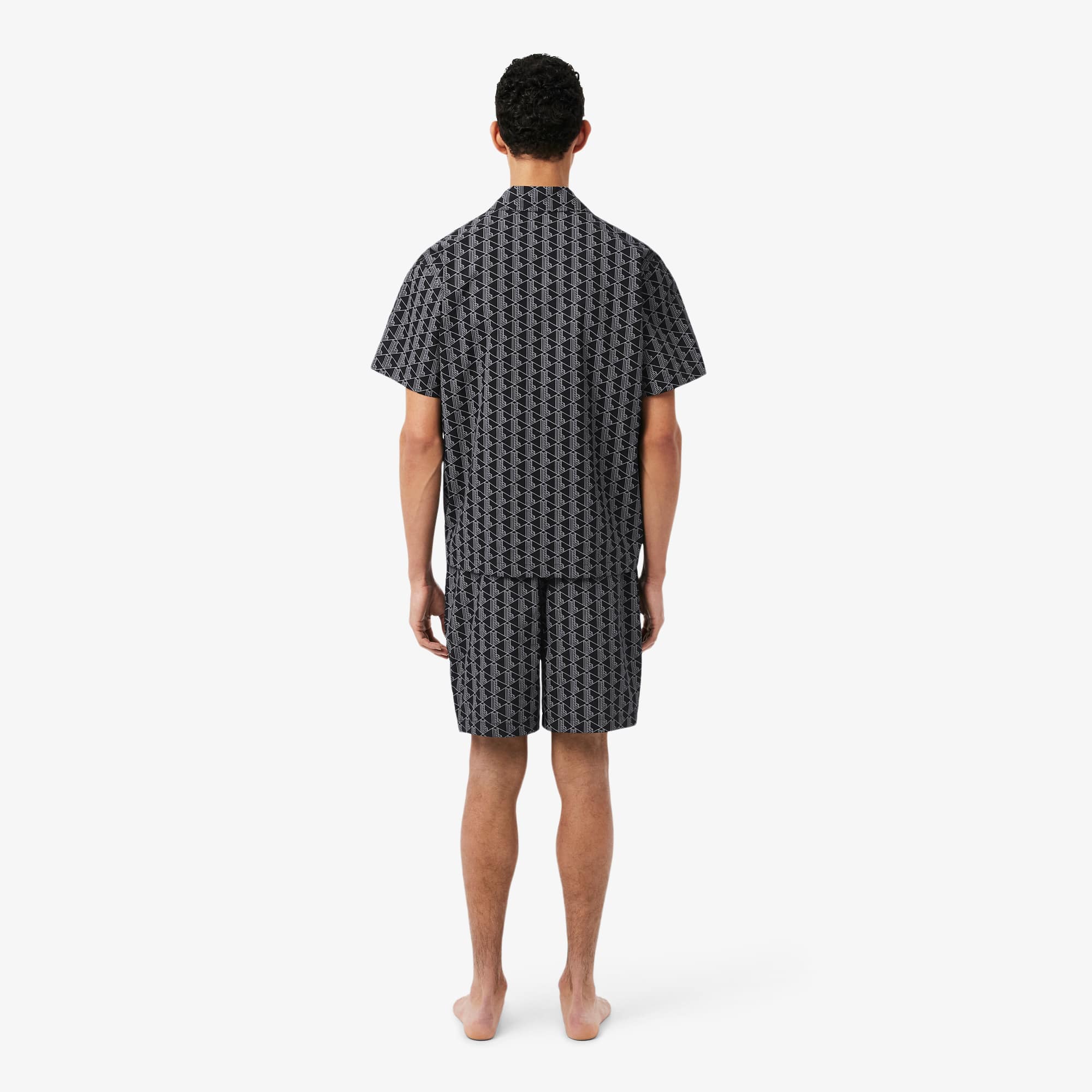 Thumbnail - Lacoste Pyjamashorts aus Popeline mit Monogramm-Print - Schwarz / Grau Size M