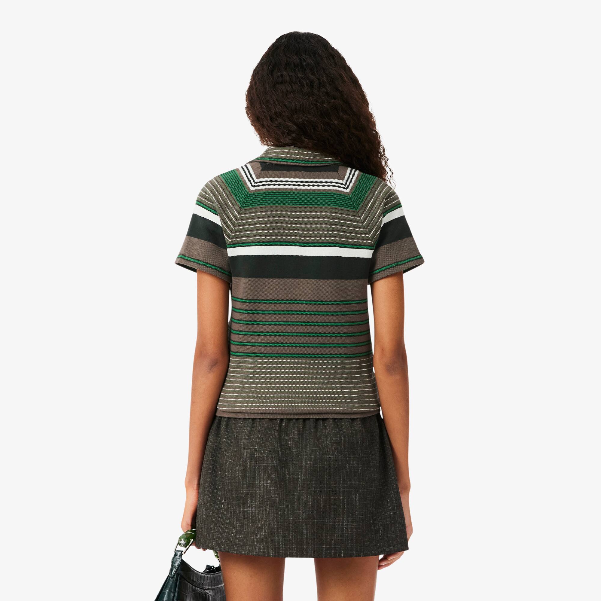 Thumbnail - Lacoste Gestreiftes Slim Fit-Polohemd Runway aus Piqué - Marron / Blanc Size L