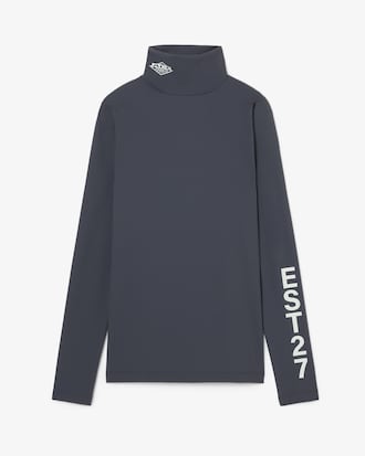 Runway bedrucktes Stretch-T-Shirt mit hohem Kragen