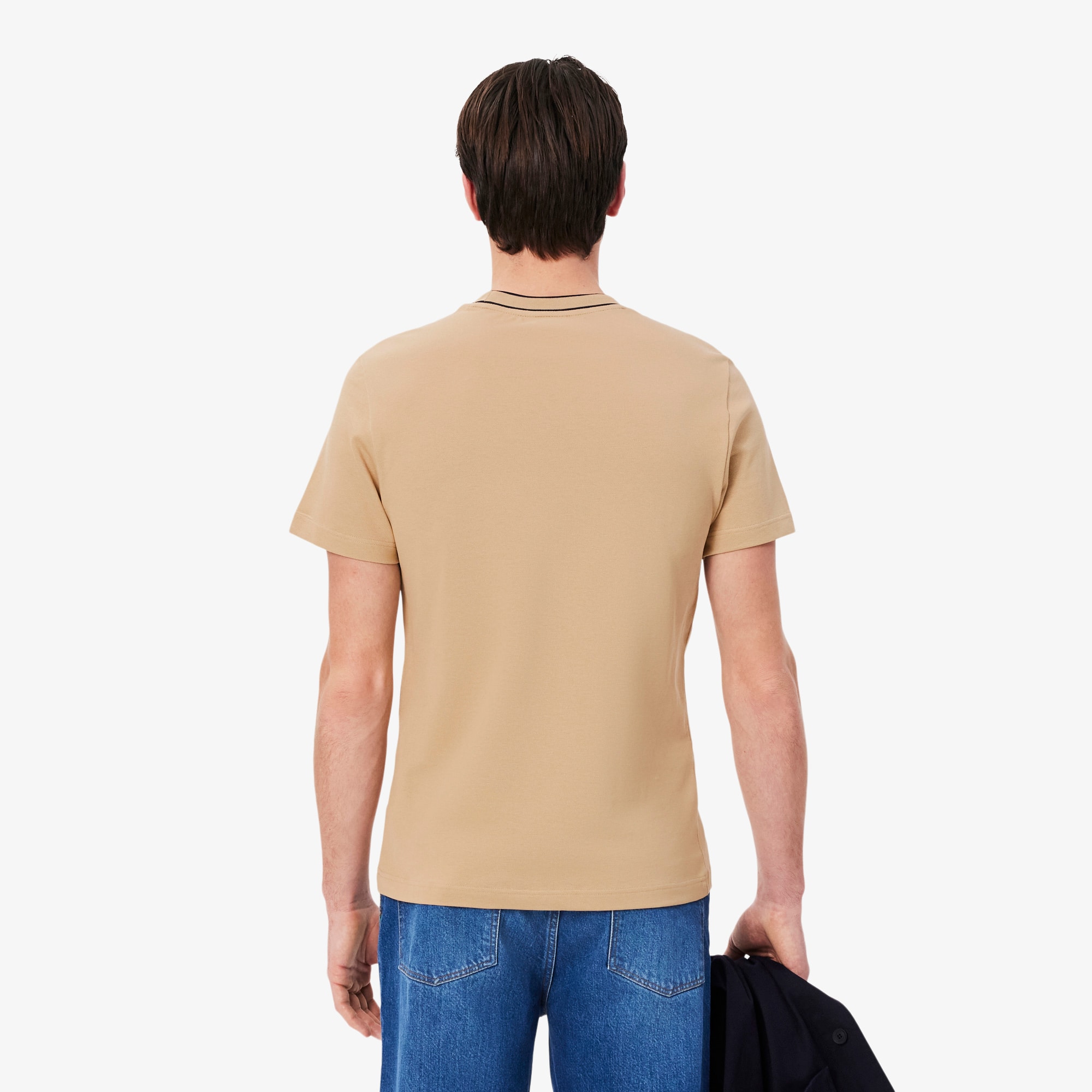 Thumbnail - Lacoste T-Shirt aus Stretch-Piqué mit gestreiftem Kragen - Beige Size S