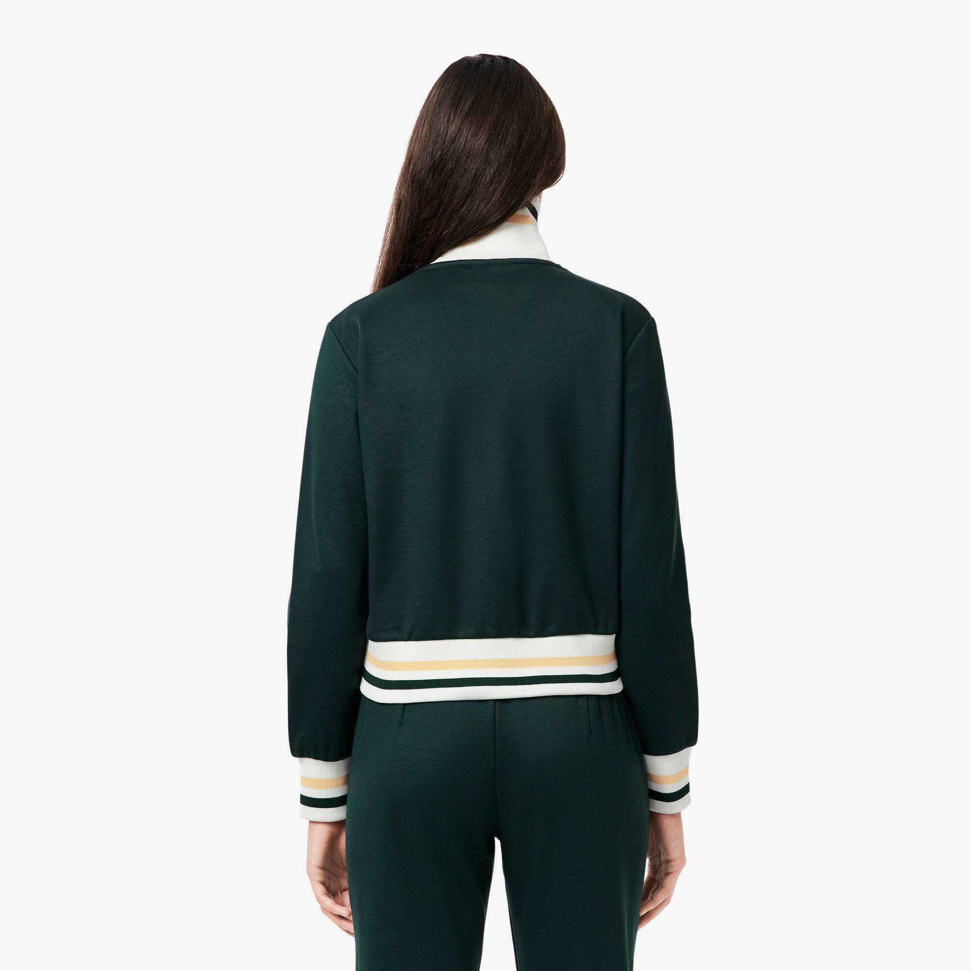 Thumbnail - Lacoste Sweatshirt mit Reißverschluss und Streifendetails - Sinople Grün Size 36