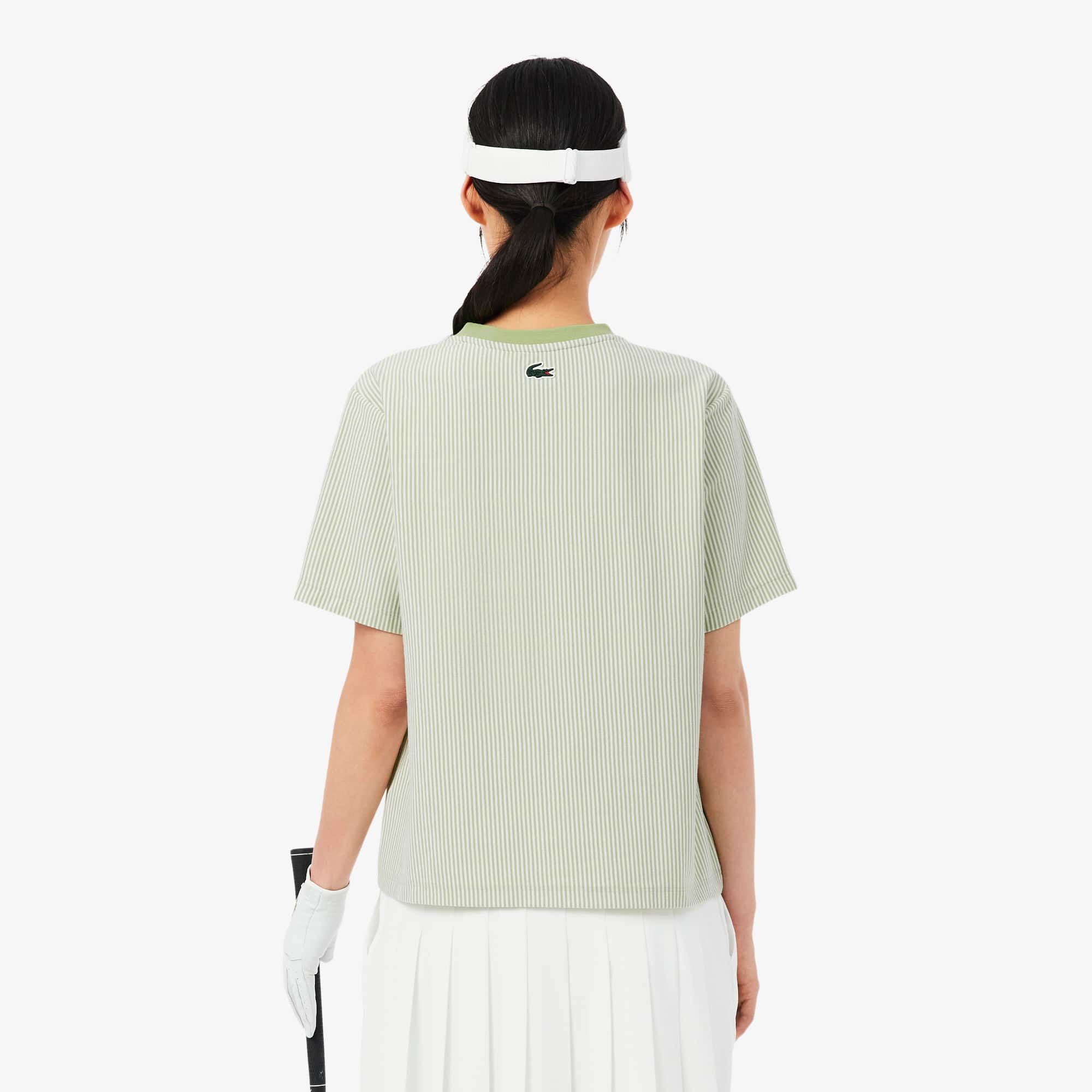Thumbnail - Lacoste Gestreiftes Golf-T-Shirt mit Ultra-Dry-Technologie - Vert / Blanc Size 40