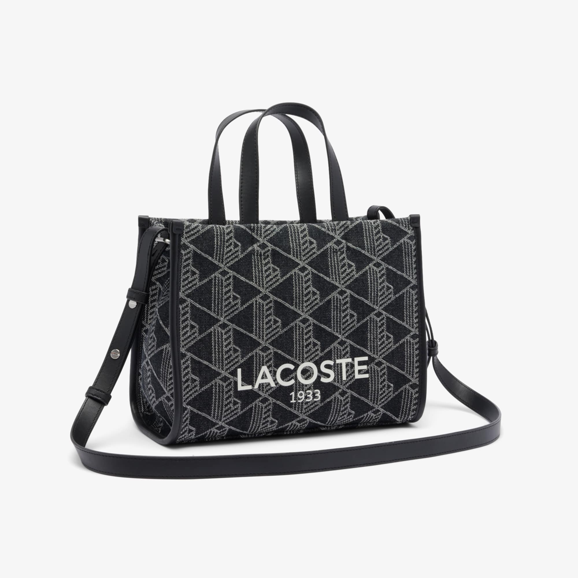Thumbnail - Lacoste Kleine Tote Heritage aus Jacquard - MONO JACQUARD DENIM NOIR Size One Size