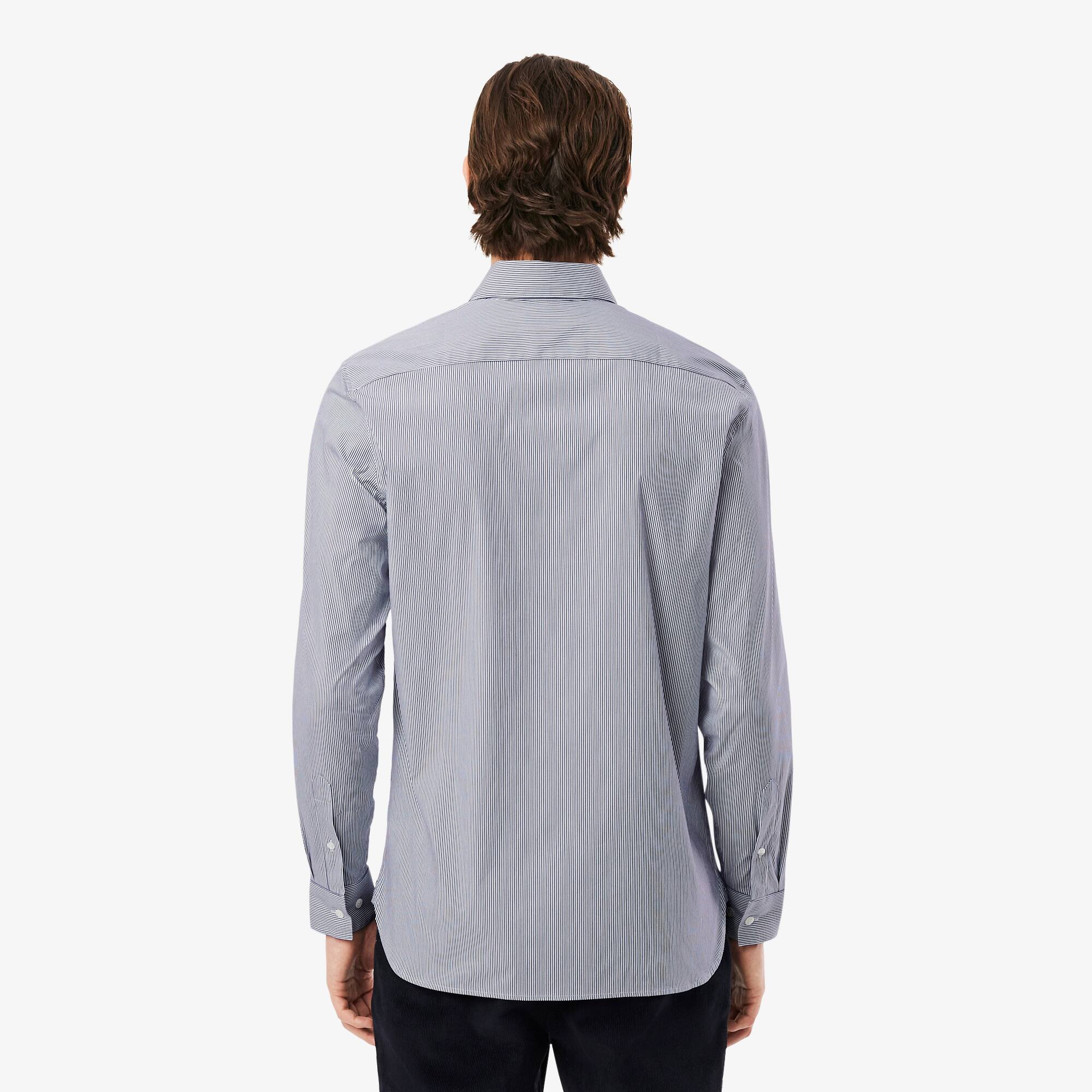 Thumbnail - Lacoste Slim Fit-Hemd aus gestreifter Stretch-Popeline - Weiß / Navy Blau Size 45