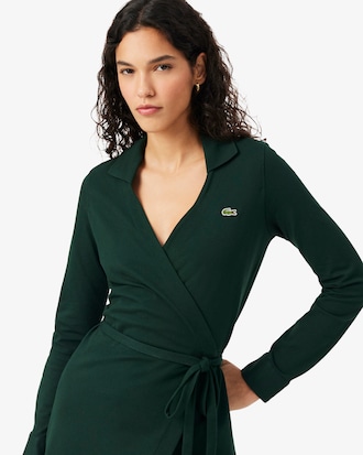 Slim Fit-Wickelkleid mit Polokragen