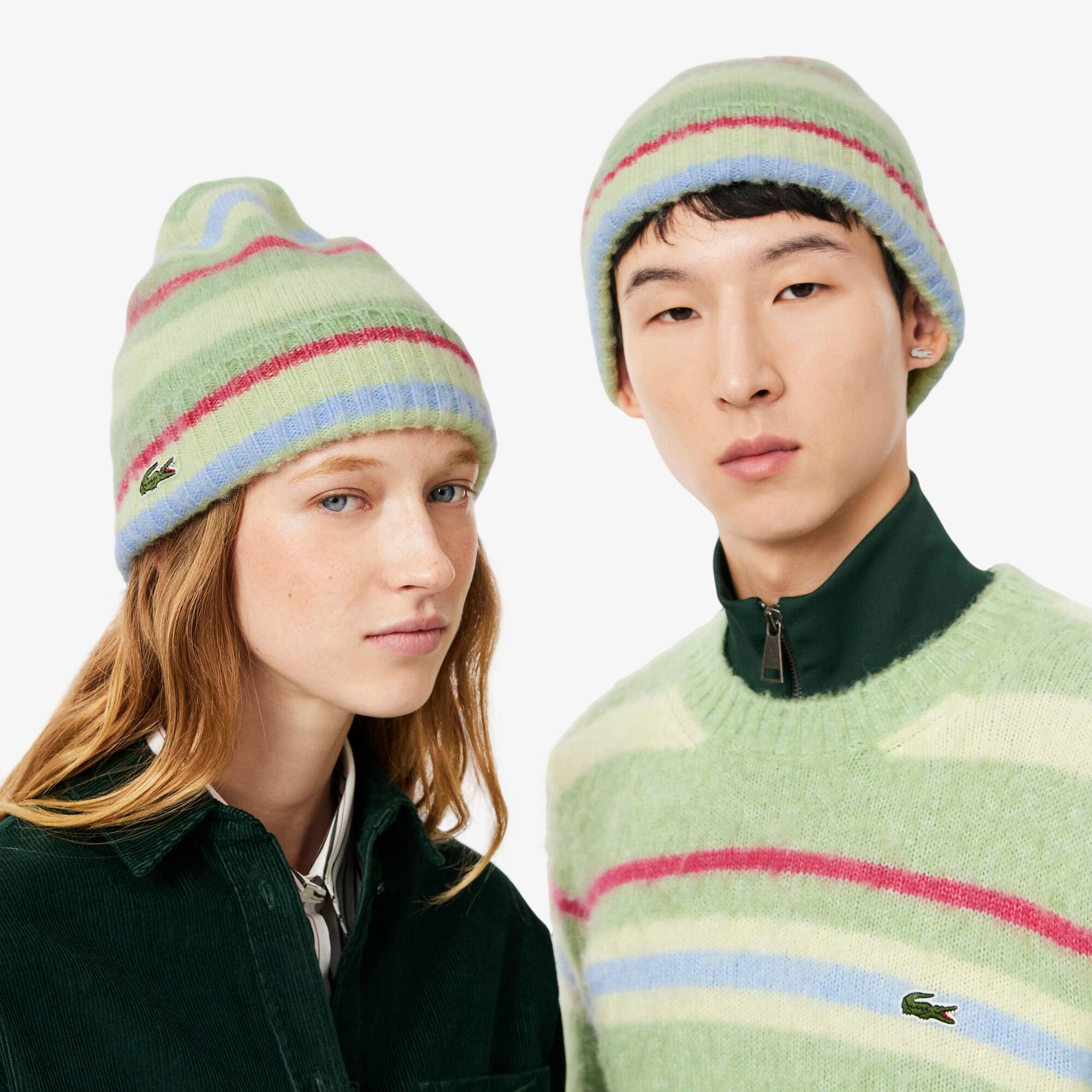 Thumbnail - Lacoste Mütze aus gestreiftem Alpakawollgemisch - Grün / Gelb / Blau Size One Size