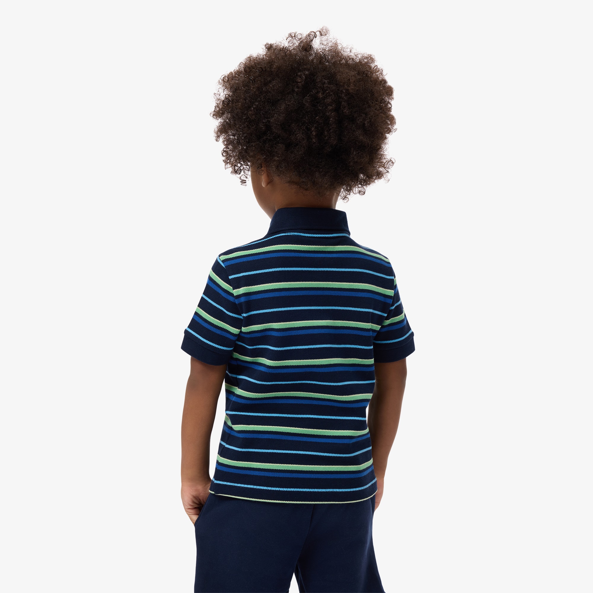 Thumbnail - Lacoste Polohemd aus Petit Piqué mit Kontraststreifen - Navy Blau / Grün / Blau Size 4 - 4A
