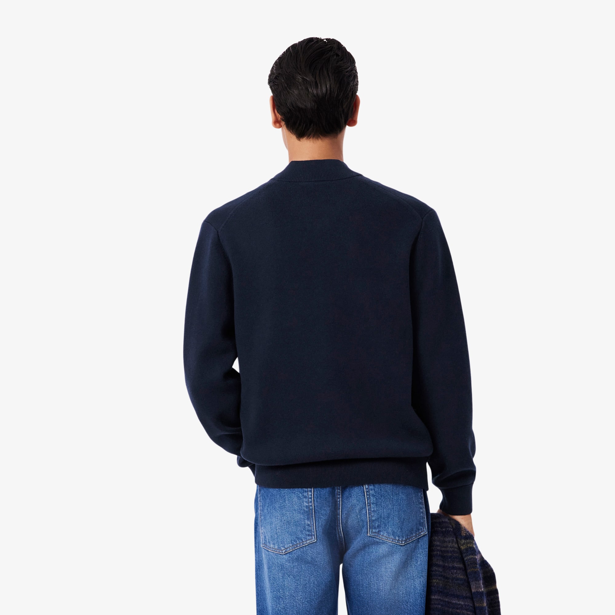 Thumbnail - Lacoste Bomberjacke aus Baumwoll- und Wollstrick - Navy Blau Size 3XL