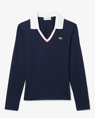 Slim Fit-Polohemd mit langen Ärmeln und Einfassungen