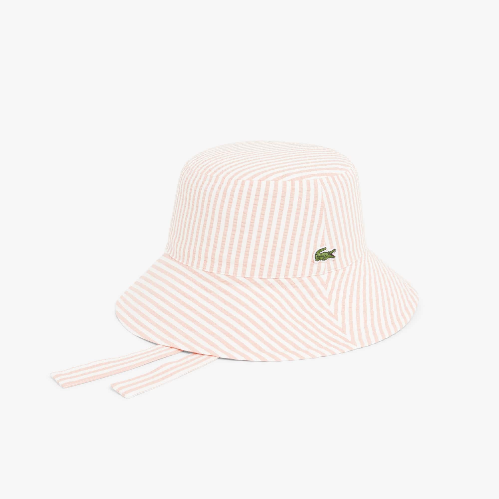Thumbnail - Lacoste Gestreifter Bob-Hut aus Baumwolle - Blanc / Rose Size M