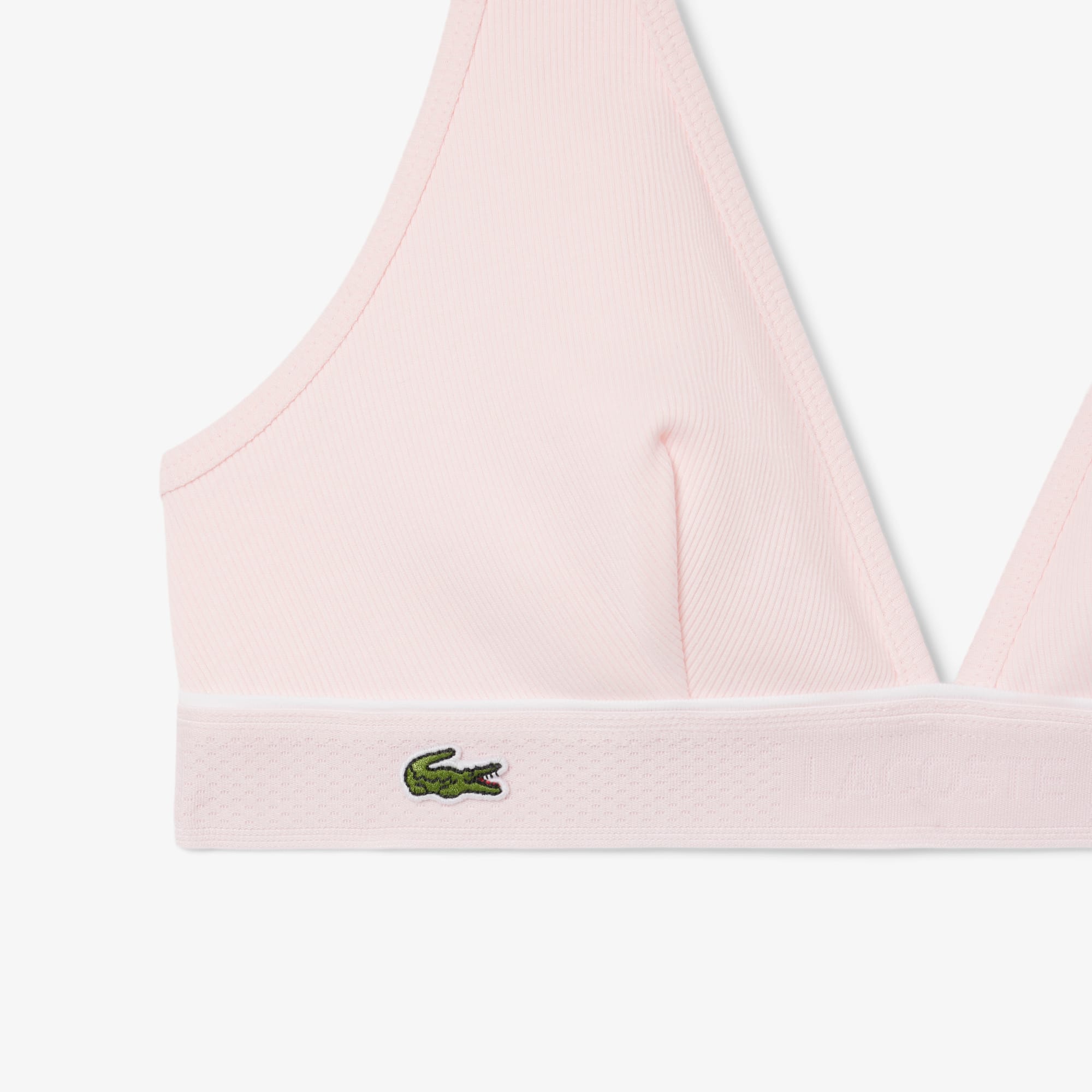 Thumbnail - Lacoste Triangel-Bralette aus gerippter Baumwolle - Hellrosa / Weiß Size 6 - L