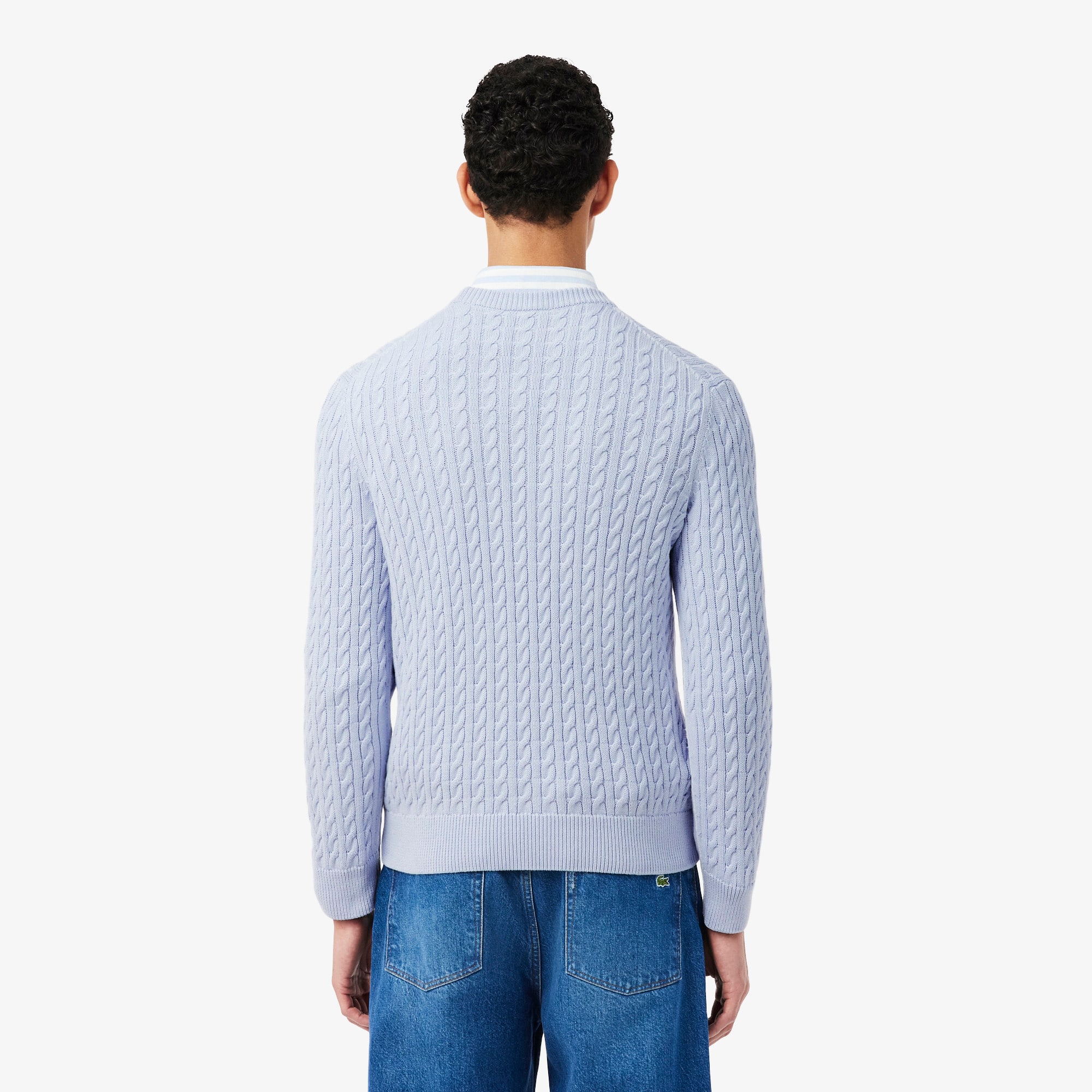 Thumbnail - Lacoste Baumwoll-Pullover im Zopfmuster - Hellblau / Weiß Size S