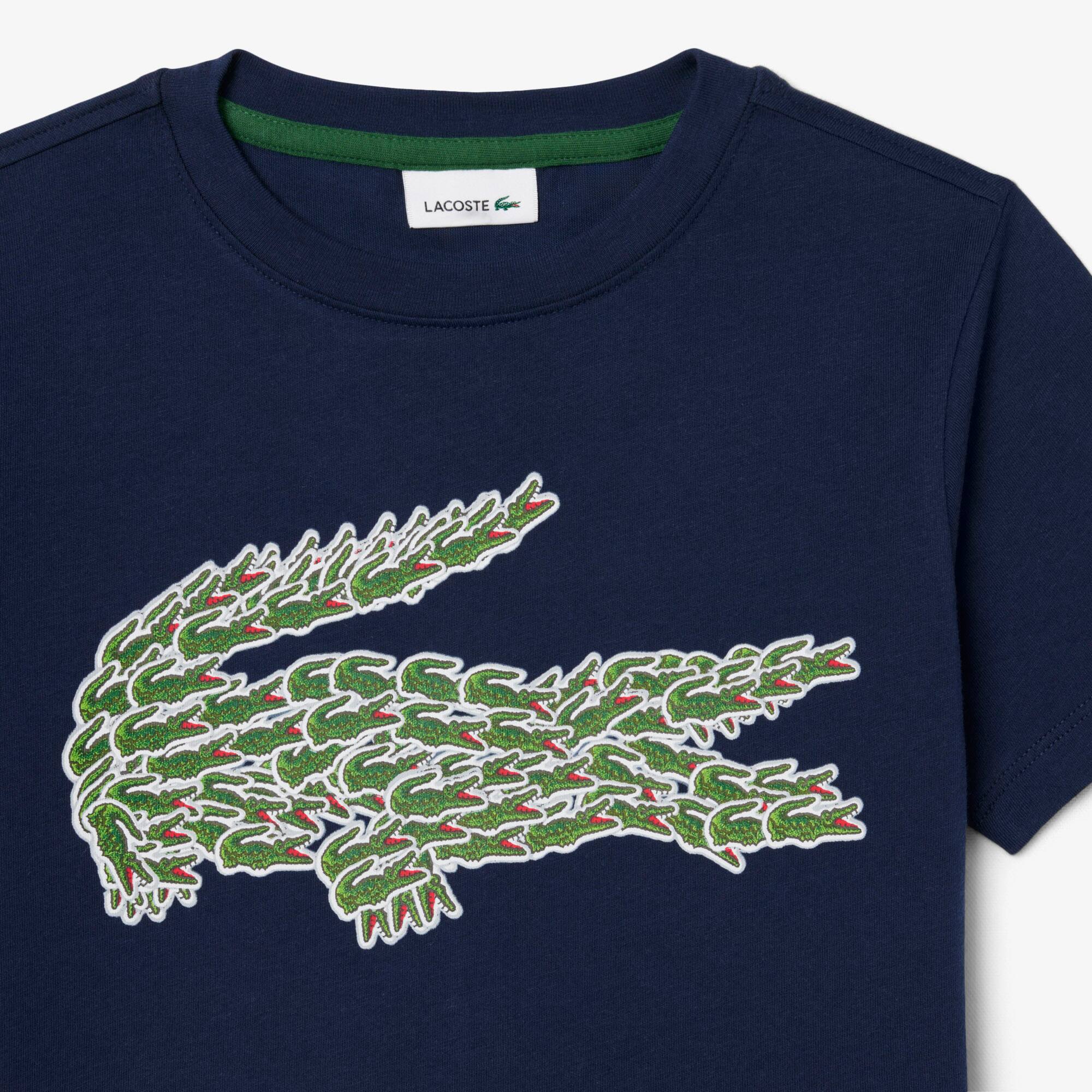 Thumbnail - Lacoste T-Shirt aus Baumwolle mit Krokodil-Print - Navy Blau Size 9 - 10A