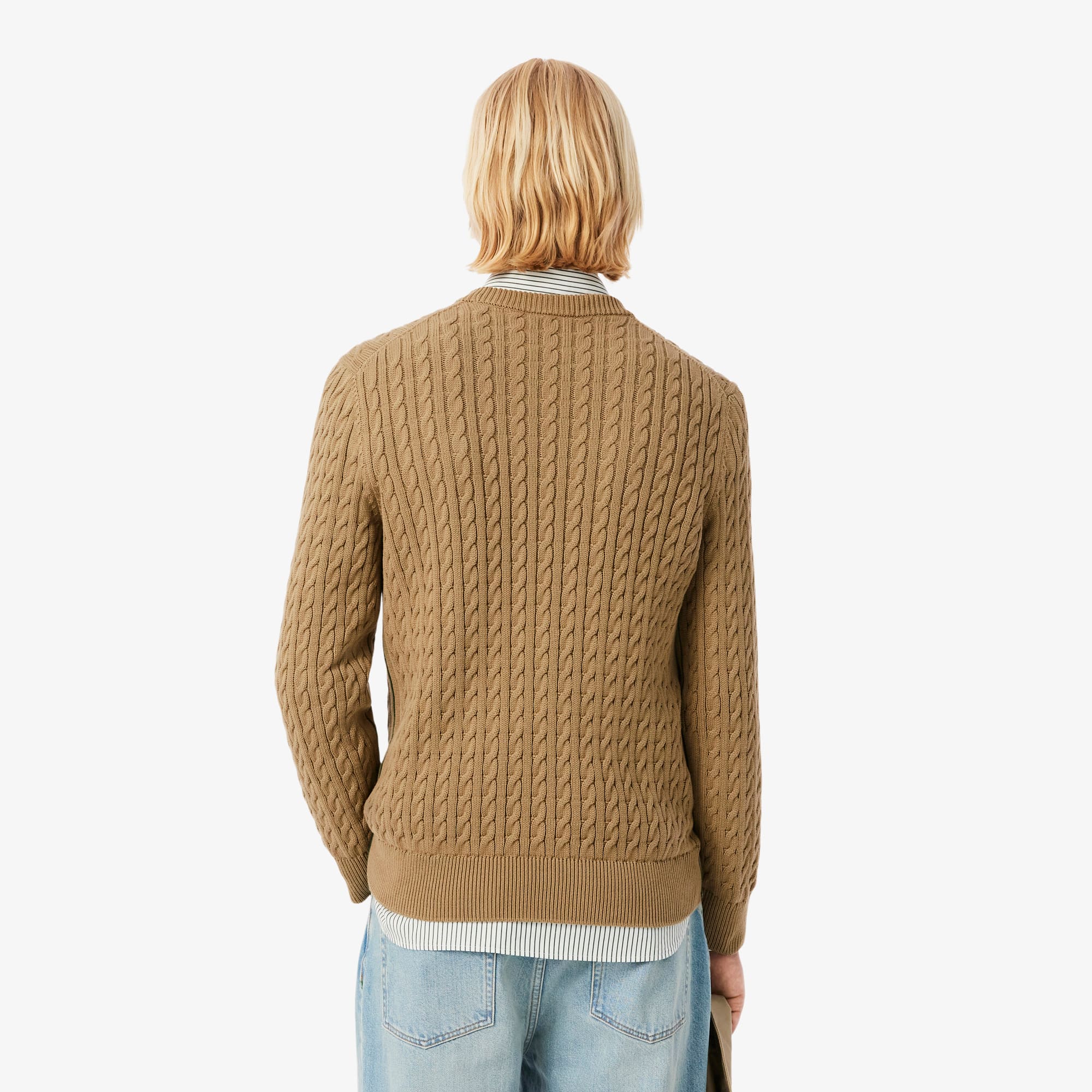 Thumbnail - Lacoste Baumwoll-Pullover im Zopfmuster - Beige / Grün Size 3XL