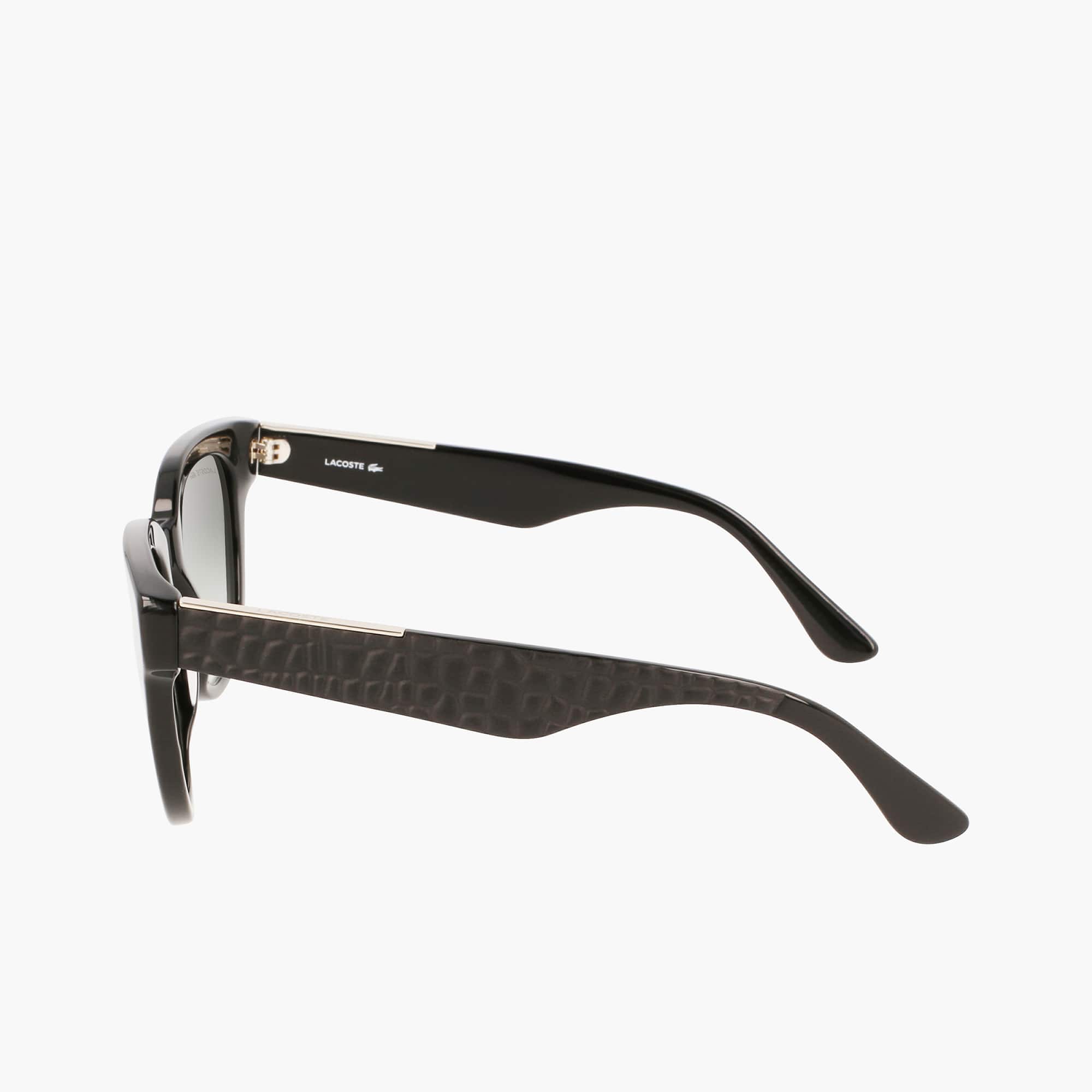 Thumbnail - Lacoste Ovale Acetat-Sonnenbrille mit Kroko-Print - BLACK / BLUE / BLACK Size One Size