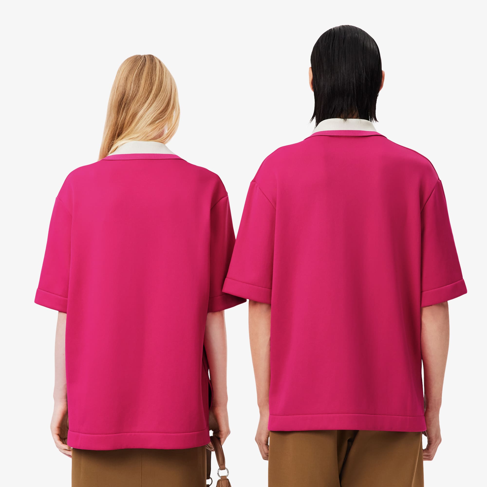 Thumbnail - Lacoste Übergroßes Polohemd Runway aus Satin mit Badge-Akzent - Rose Size L