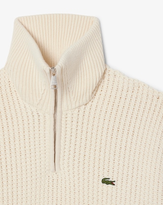 Pullover aus schwerer Wolle mit hohem Kragen und halbem Reißverschluss