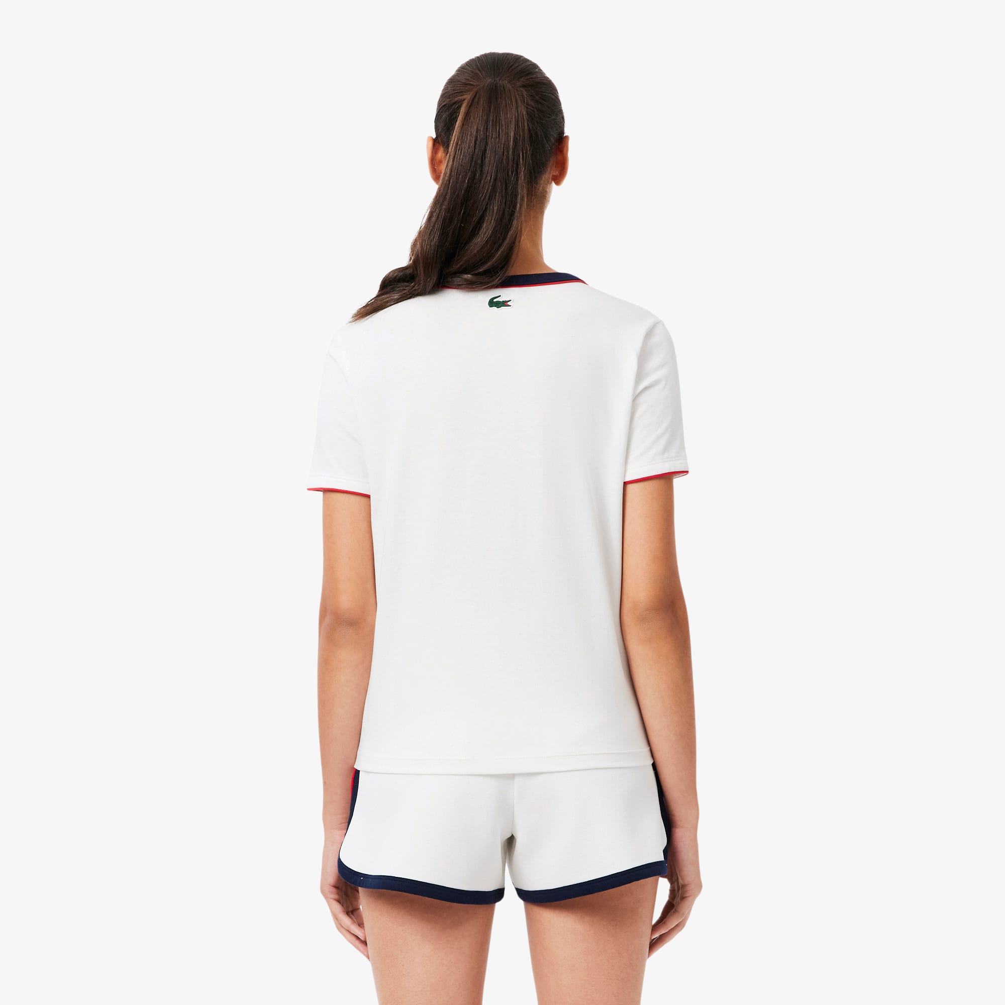 Thumbnail - Lacoste T-Shirt mit traditiOnellem Badge und Ultra Dry-Technologie - Weiß / Navy Blau Size 40