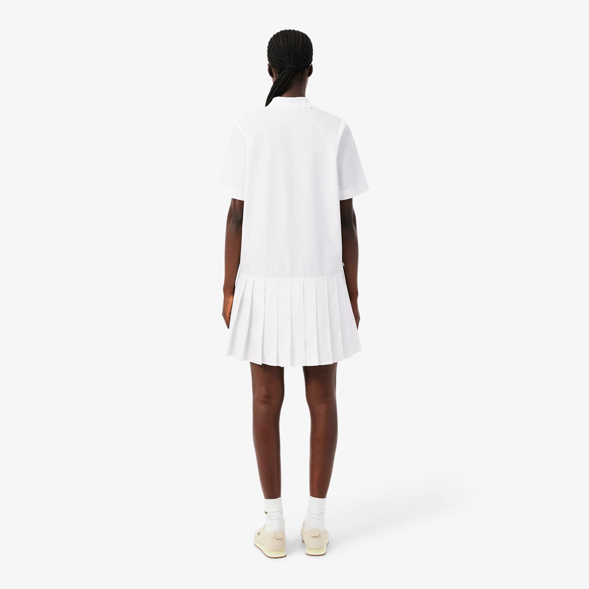 Thumbnail - Lacoste Polokleid aus Popeline mit kurzen Ärmeln - Weiß Size 36