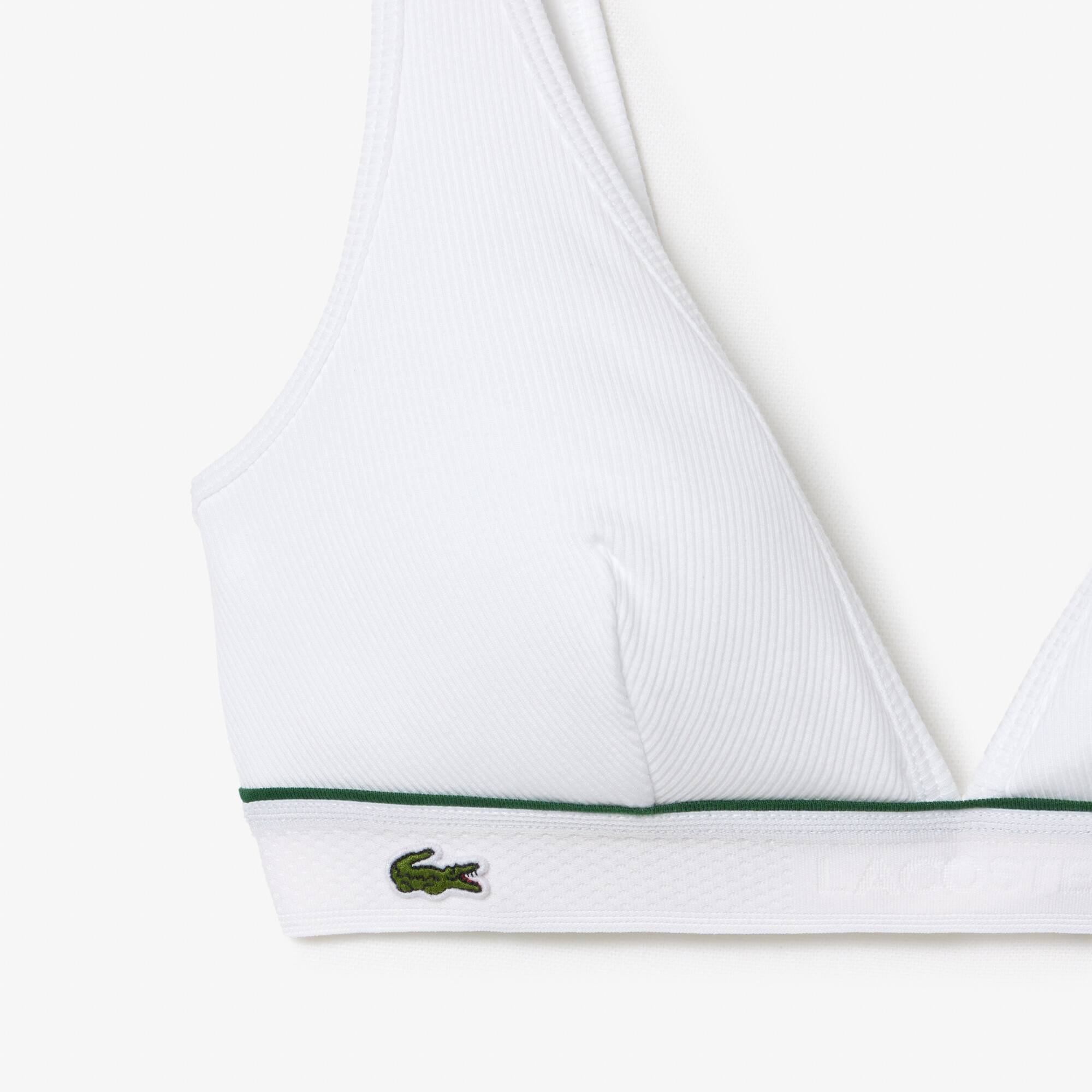 Thumbnail - Lacoste Triangel-Bralette aus gerippter Baumwolle - Weiß / Grün Size 7 - XL
