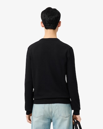 Einfarbiger Pullover aus Baumwolle mit V-Ausschnitt