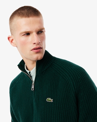 Pullover aus Tuchwolle mit Reißverschluss und hohem Kragen
