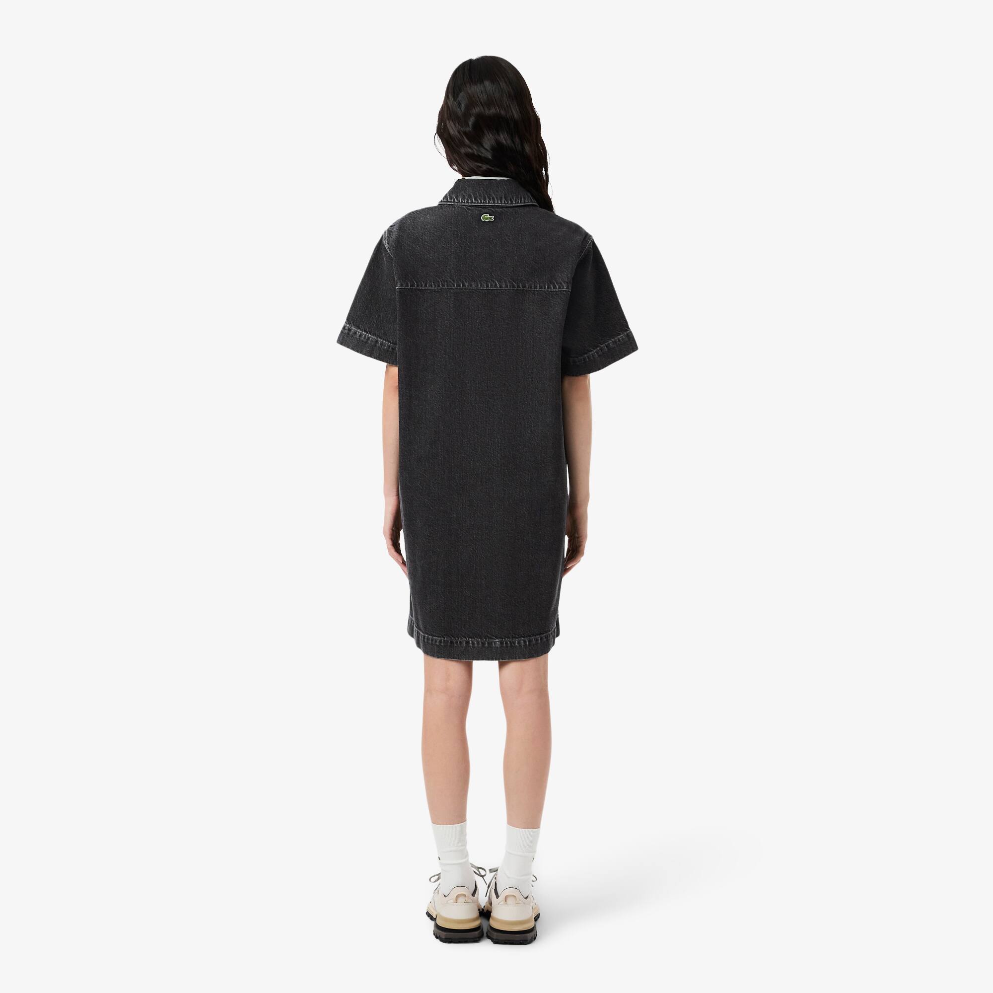 Thumbnail - Lacoste Oversized Kleid aus Baumwoll-Denim - Grau Size 40