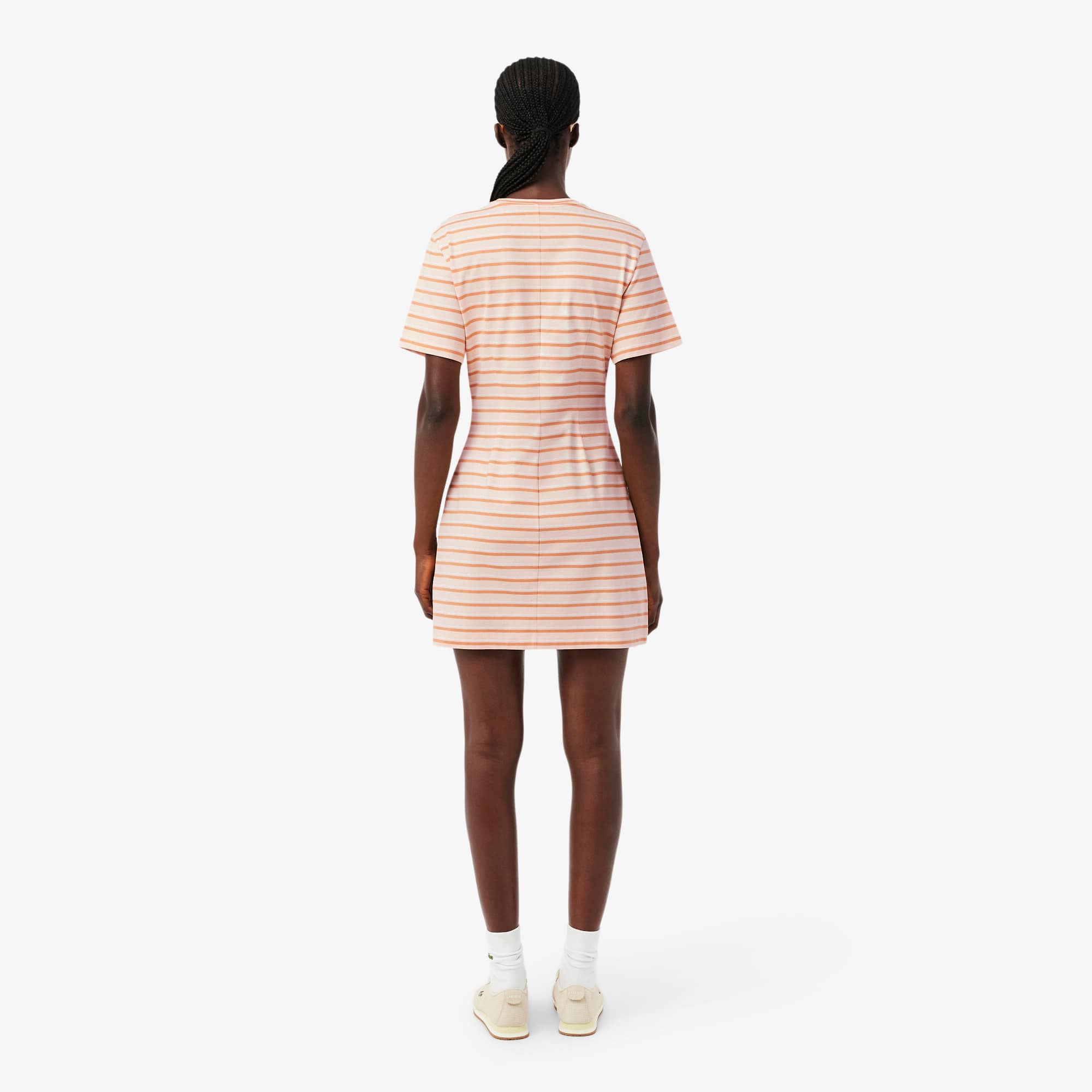 Thumbnail - Lacoste Gestreiftes T-Shirt-Kleid aus Baumwolle - Rose Pale / Orange / Blanc Size 32