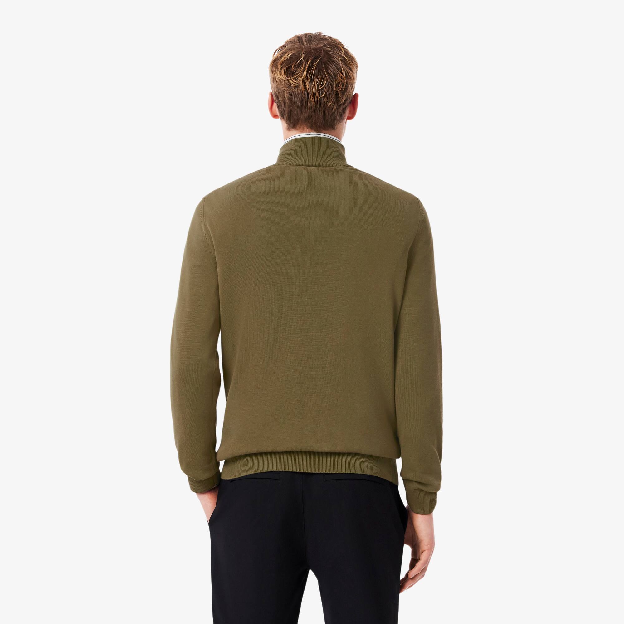 Thumbnail - Lacoste Pullover aus Baumwolle mit Reißverschluss und hohem Kragen - Khaki Grün Size 6 - XL