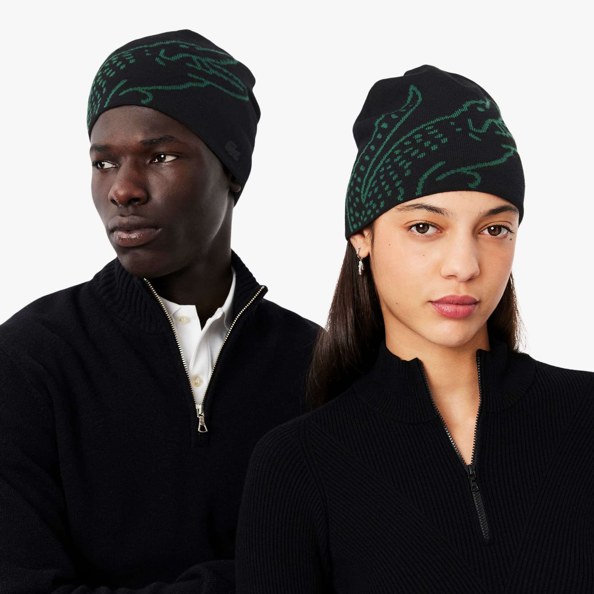 Thumbnail - Lacoste Krokodil-Mütze aus Wolljacquard - Schwarz / Grün Size One Size