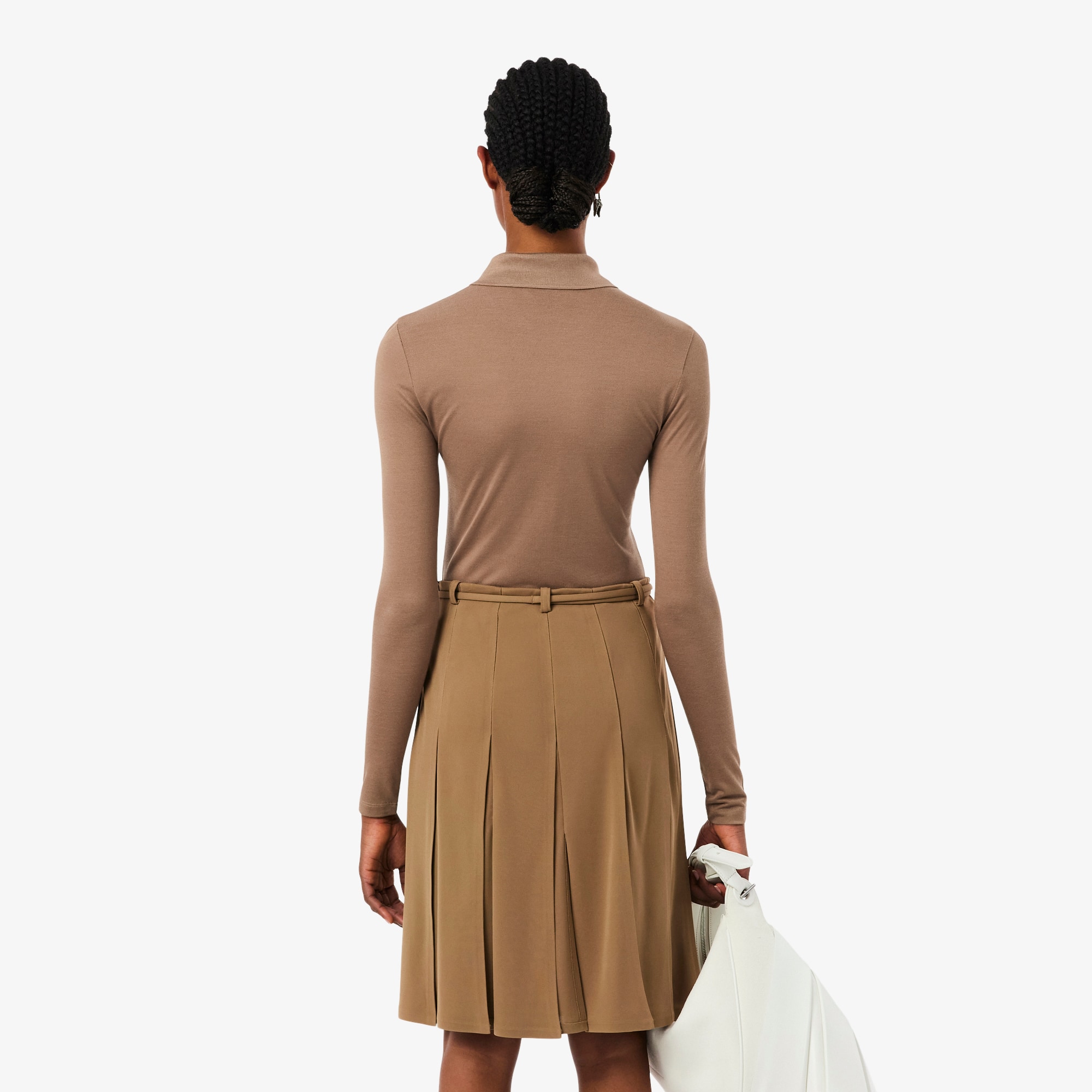 Thumbnail - Lacoste Langes Slim Fit-Polohemd Runway aus Seide - Marron Clair Size 34